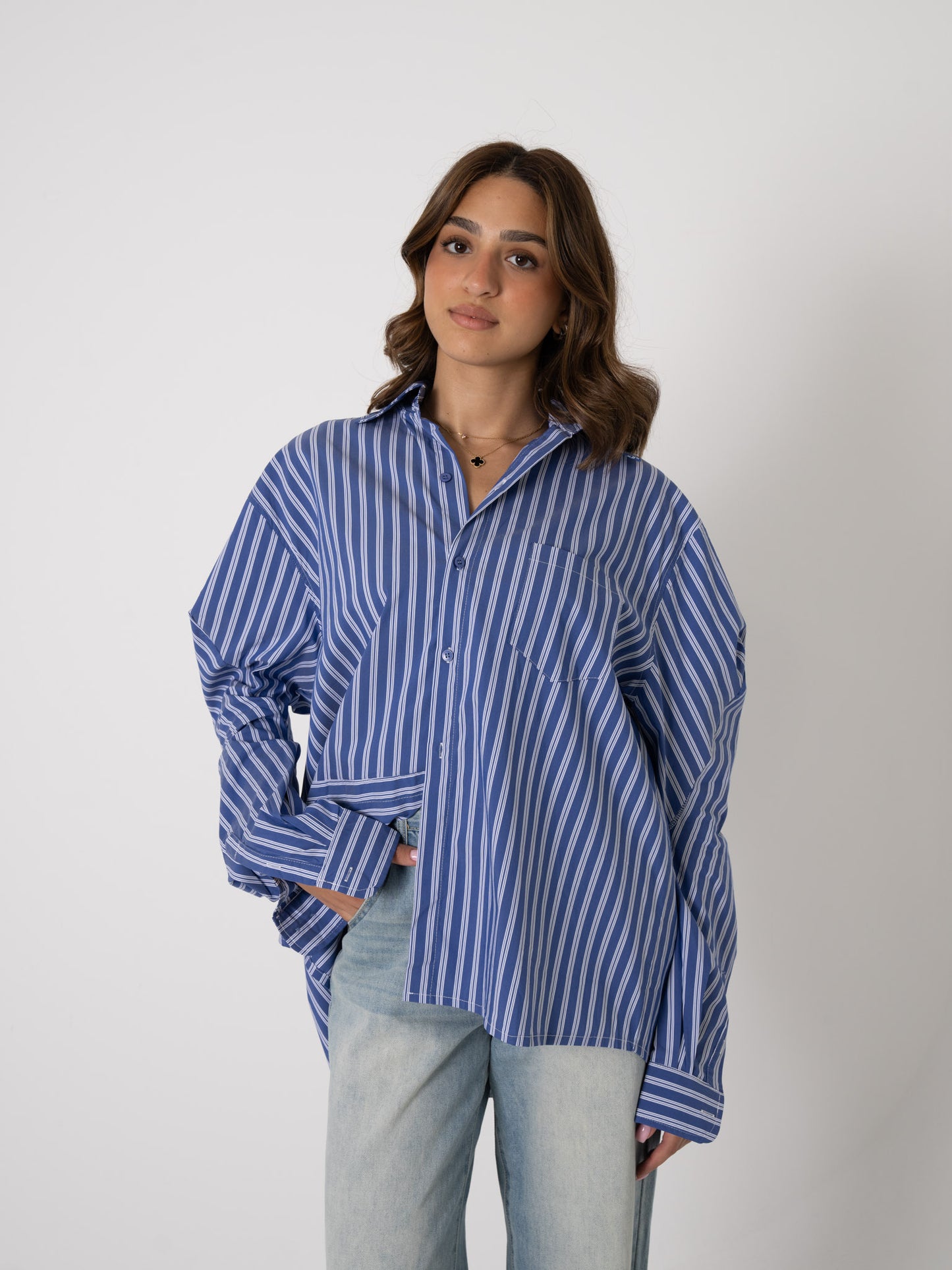 Blue Stripe Shirt with Side Fold