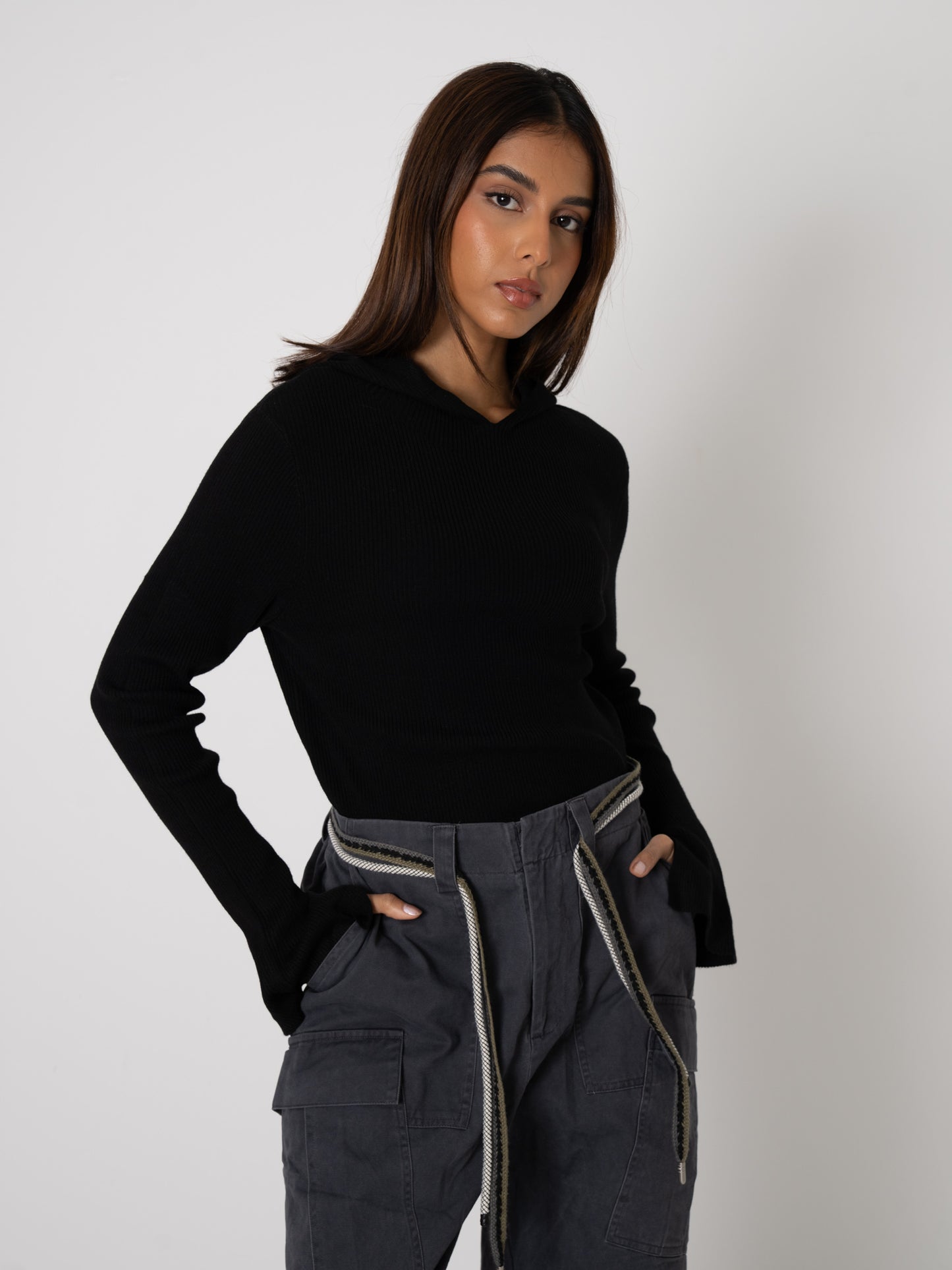Hooded Ribbed Sweater