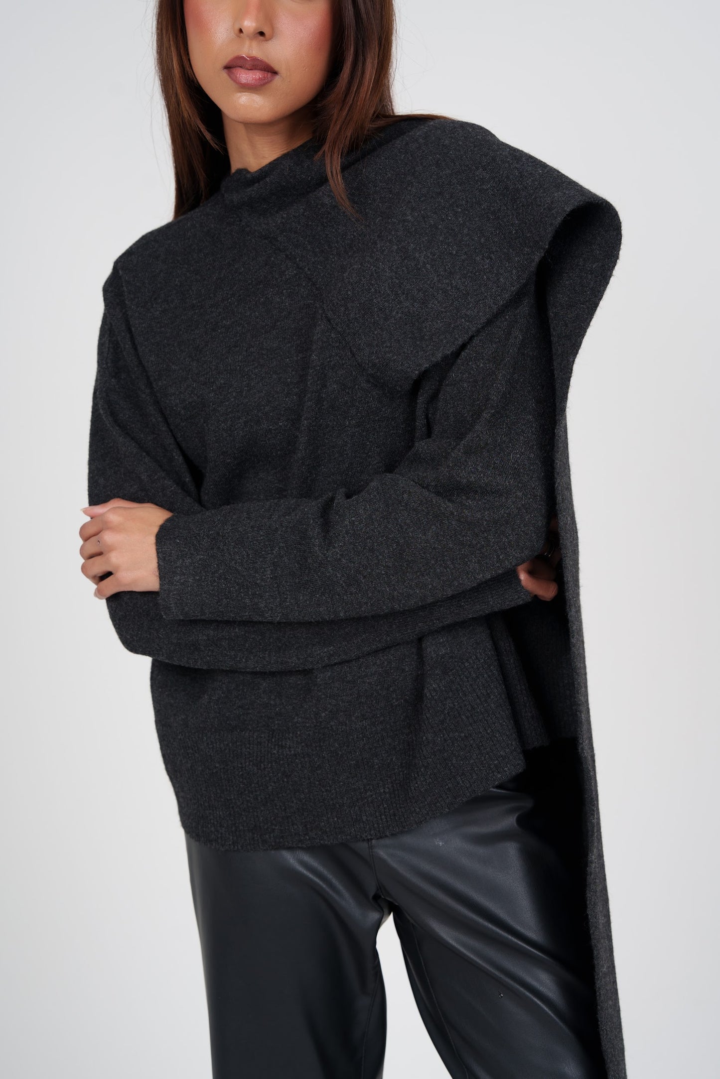 Knit Top with Attached Scarf