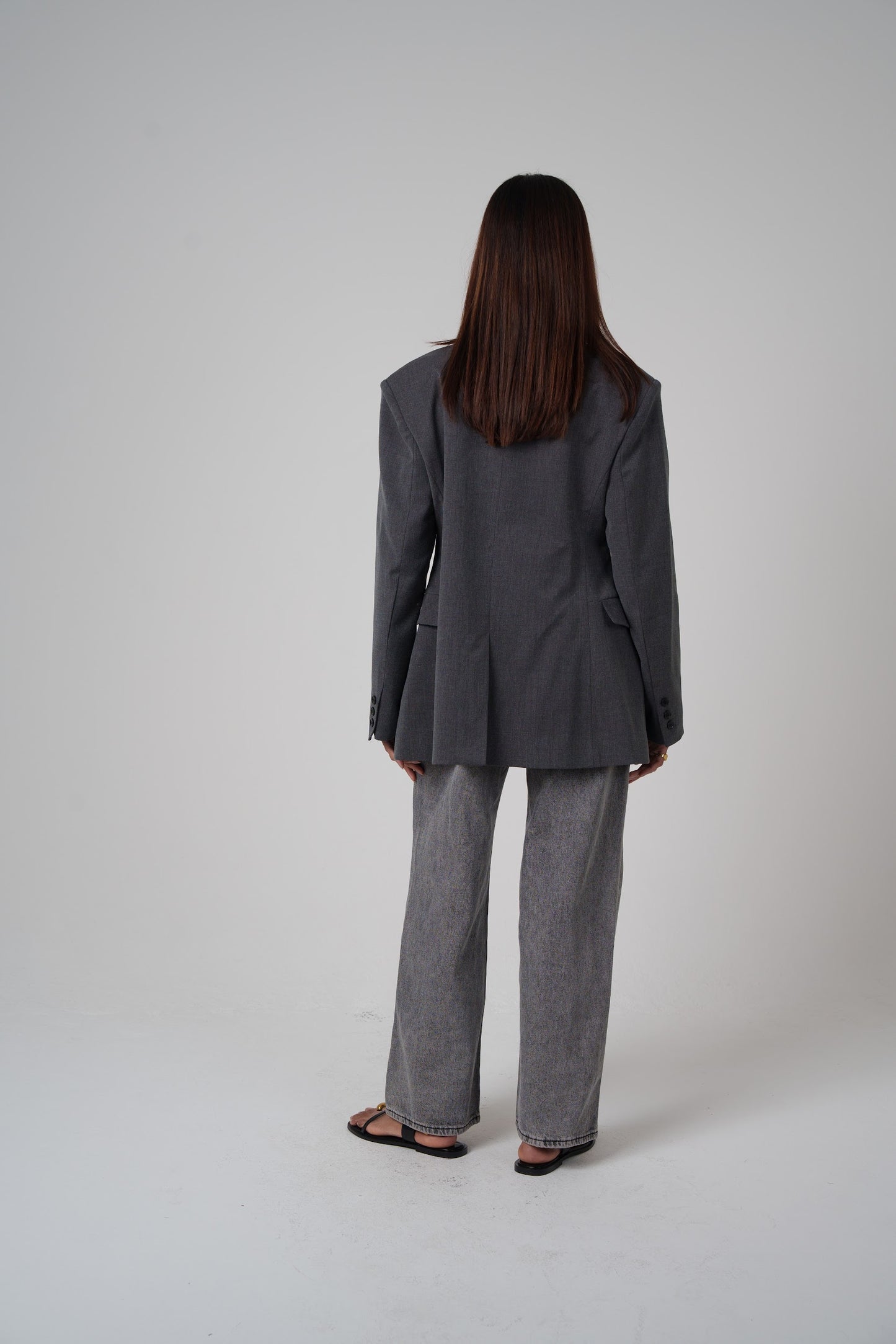 Dark Grey Oversized Double-Breasted Blazer