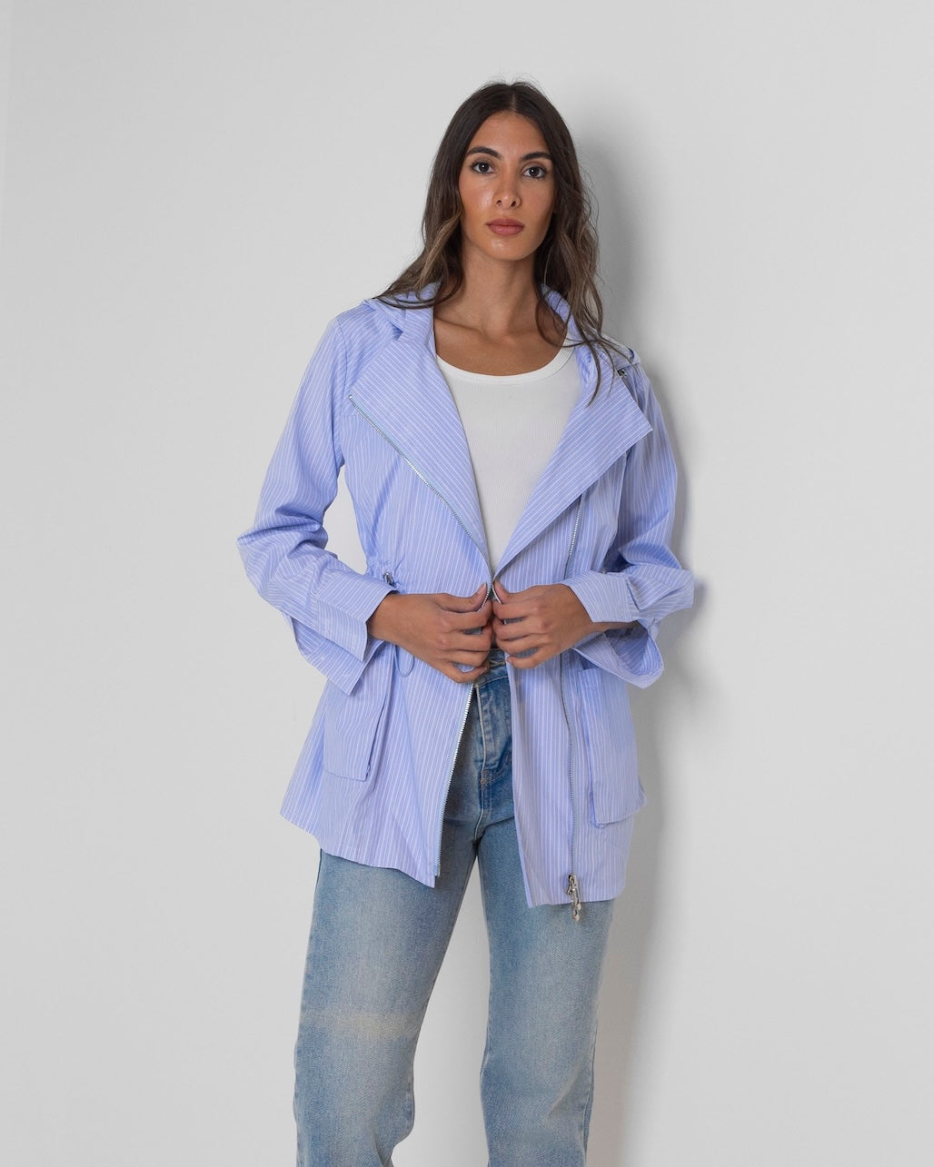 Gartered Blue Striped Jacket