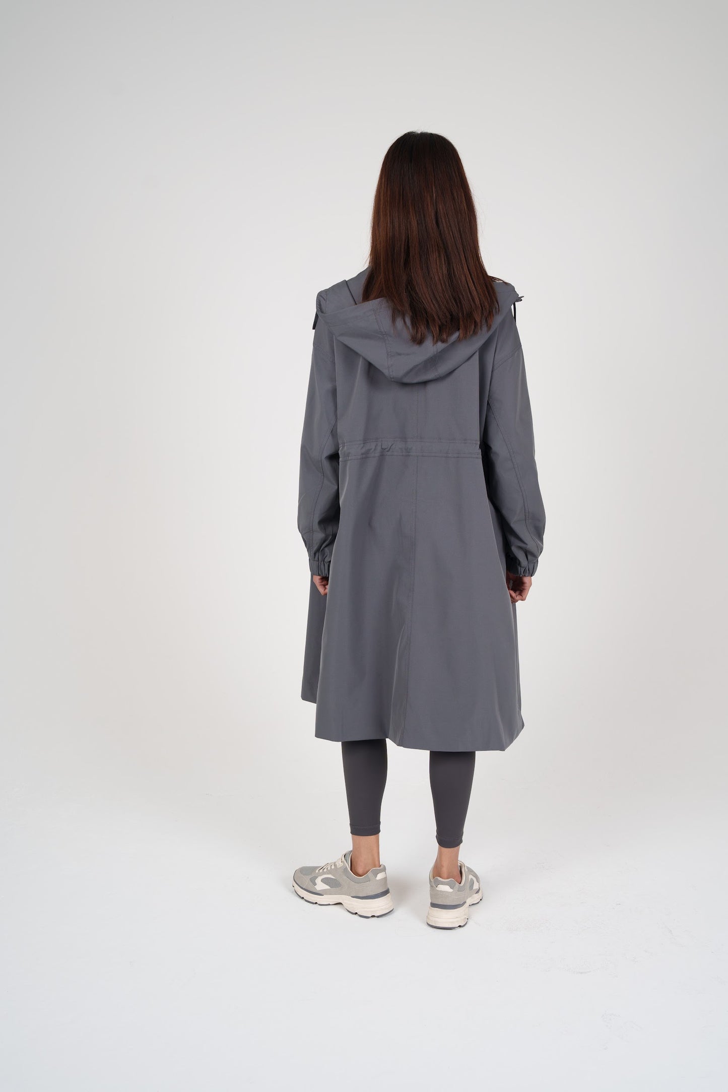 Long Grey Hooded Jacket with Pockets