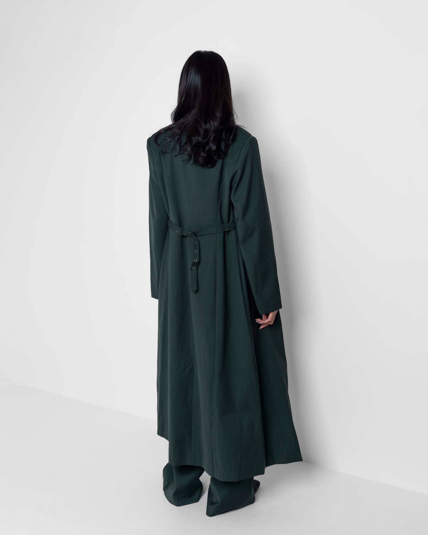 Dark Teal Long Jacket Set with Back Belt