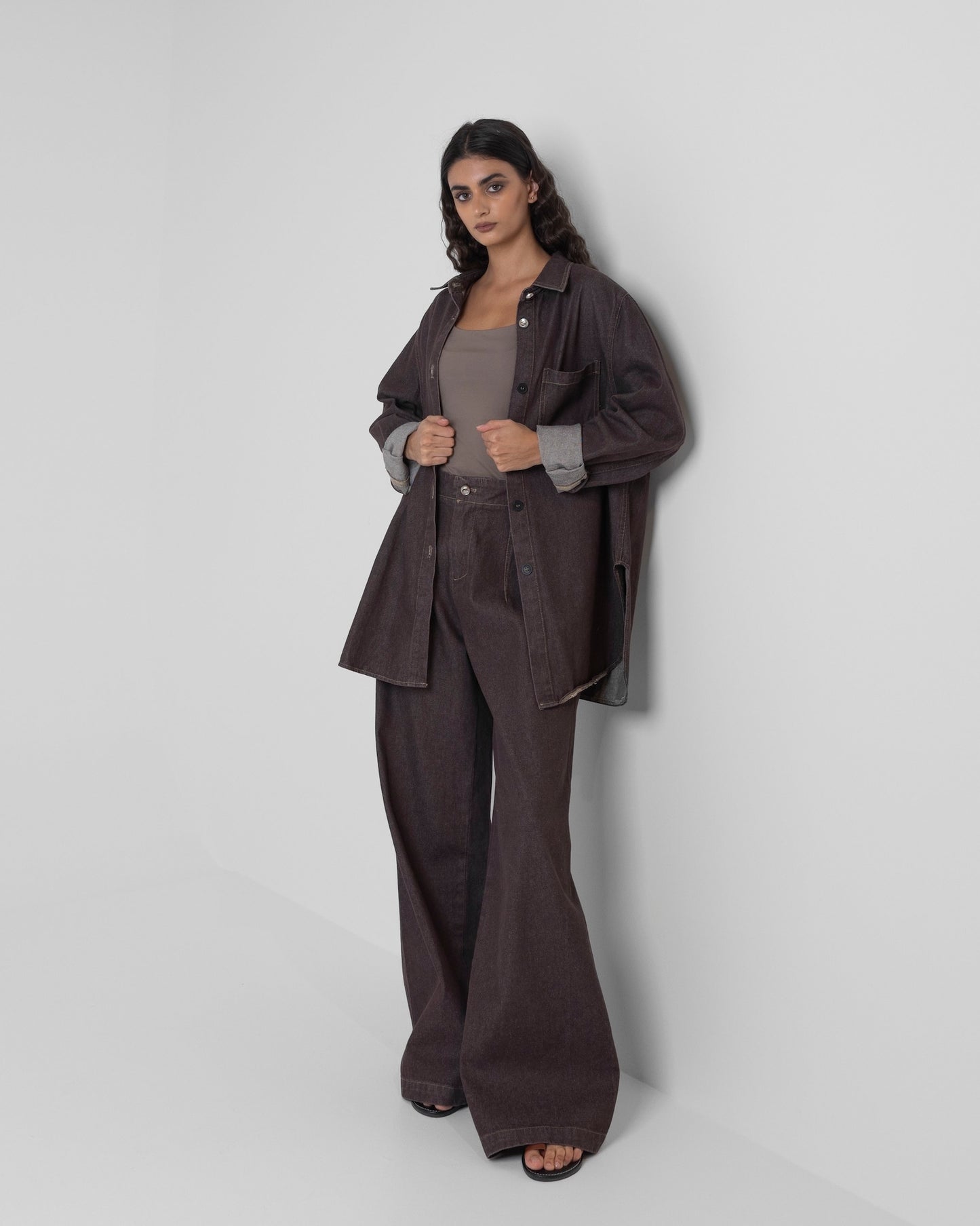 Brown Denim Loose Set