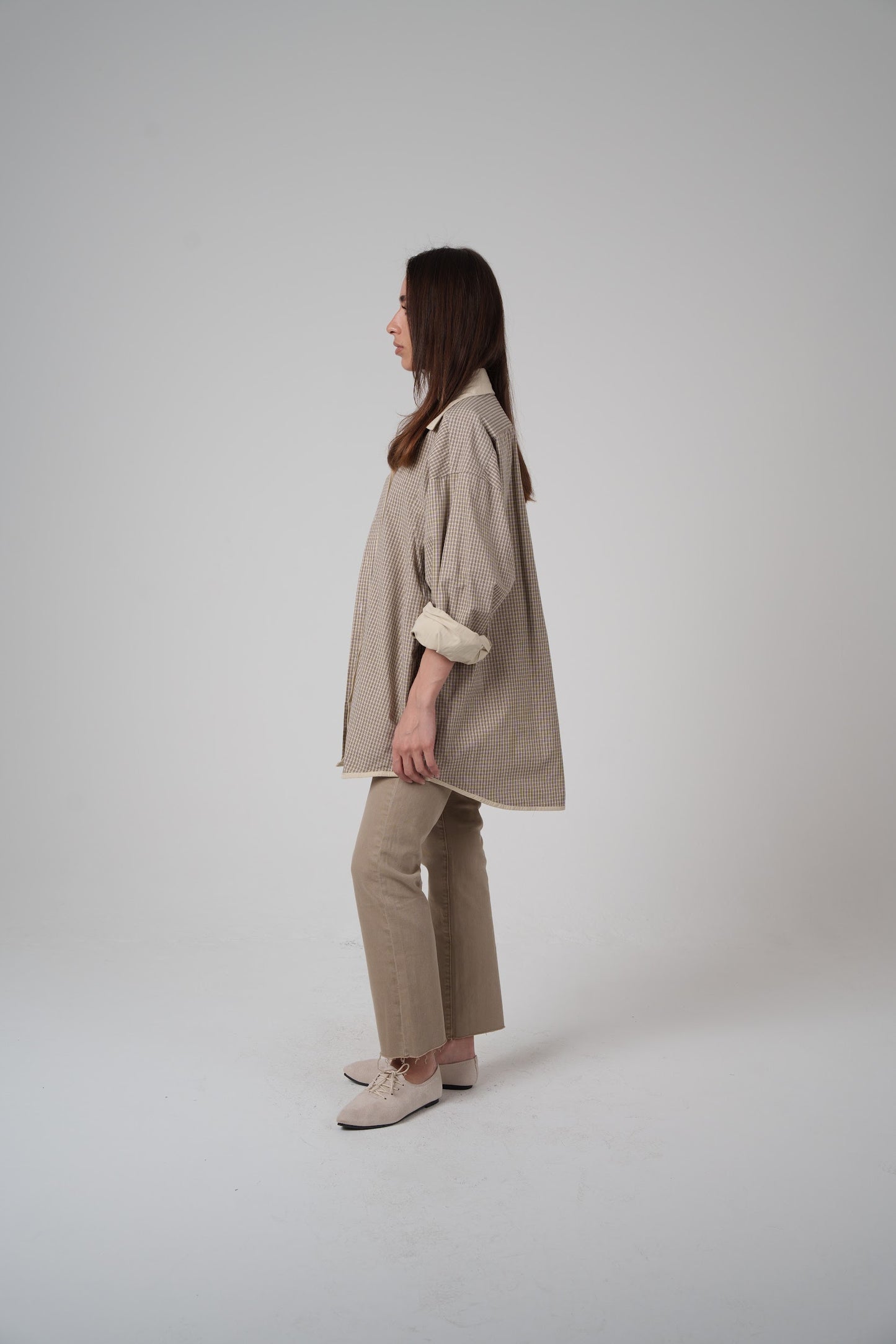 Beige Checked Double Shirt