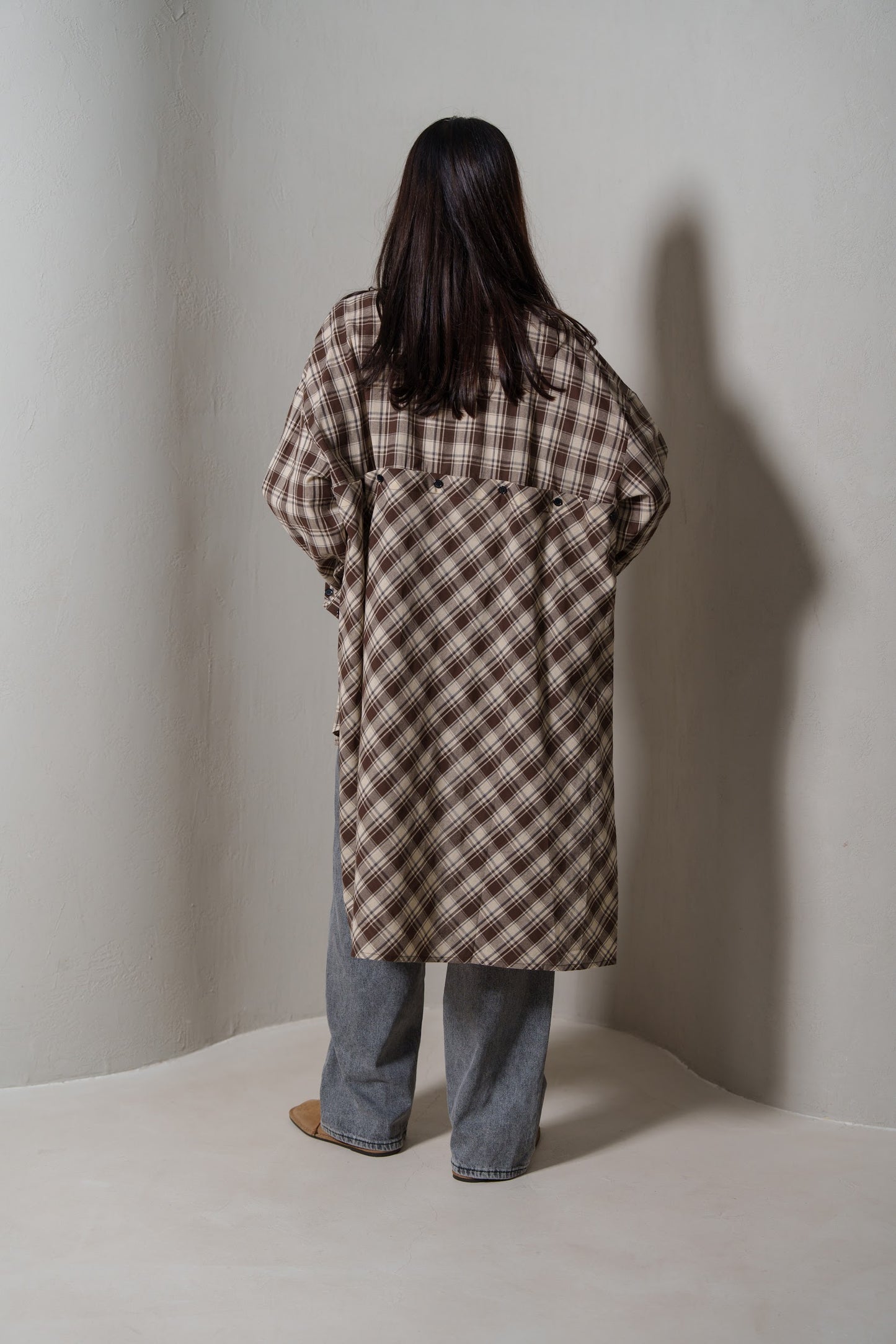 Brown Plaid Asymmetrical Shirt