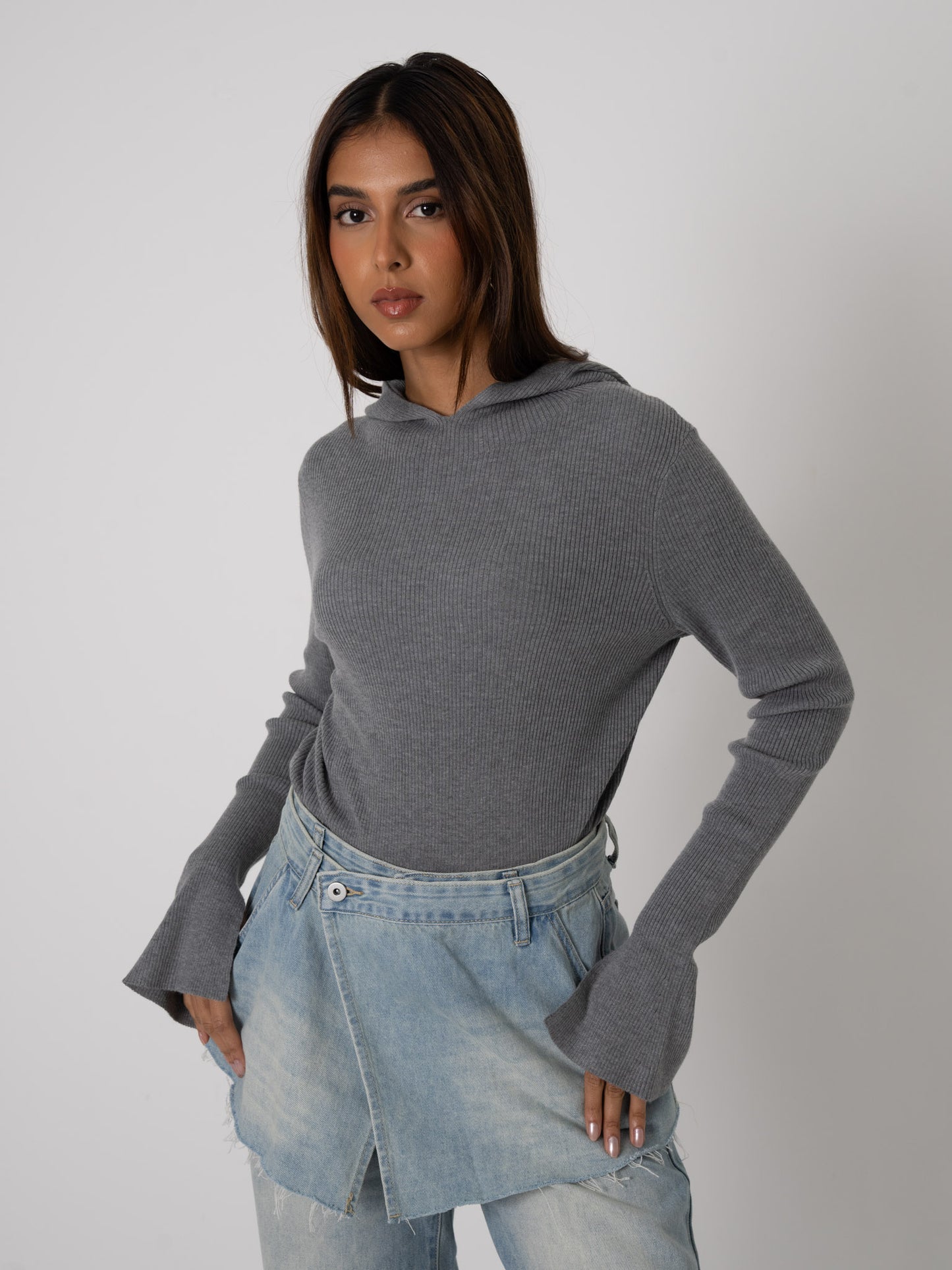 Hooded Ribbed Sweater