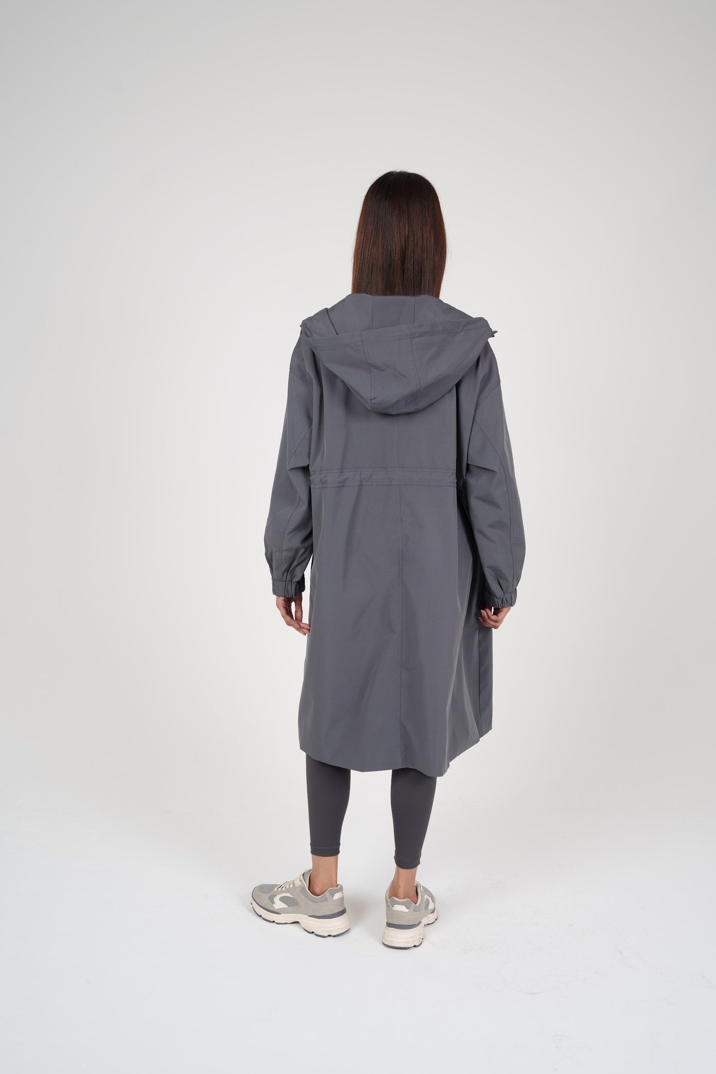 Long Grey Hooded Jacket with Pockets