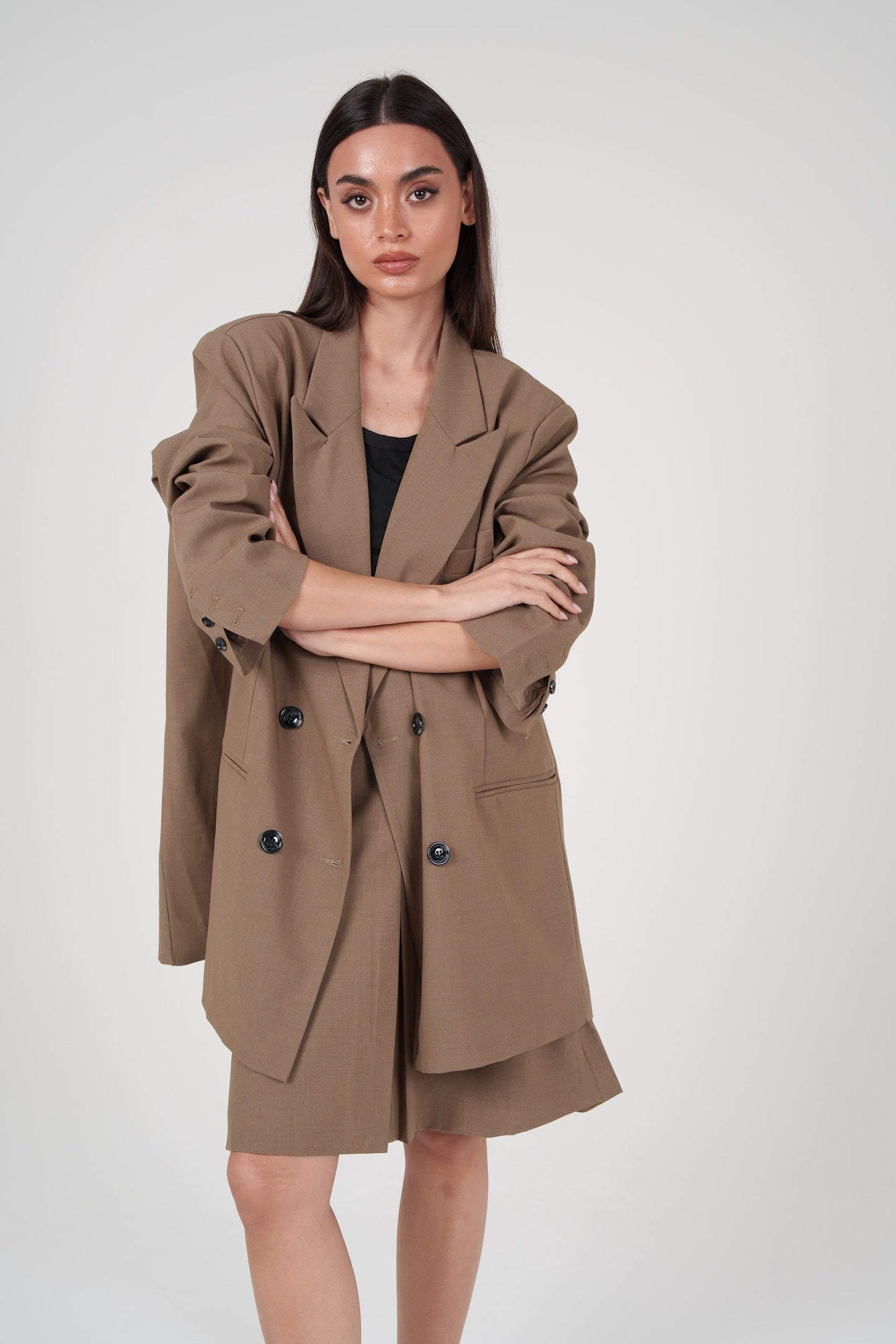 Camel Skirt & Oversized Long Blazer Set