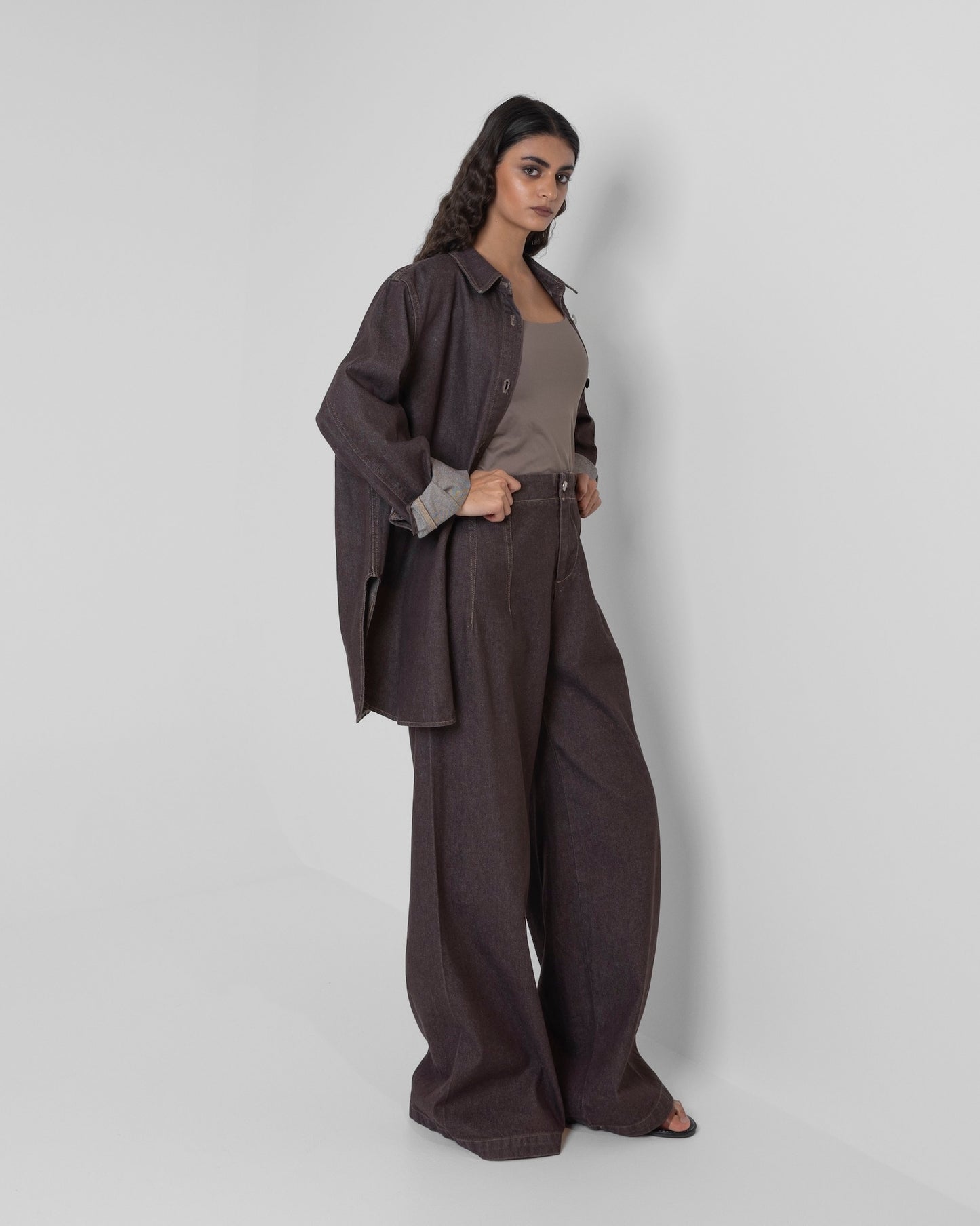 Brown Denim Loose Set