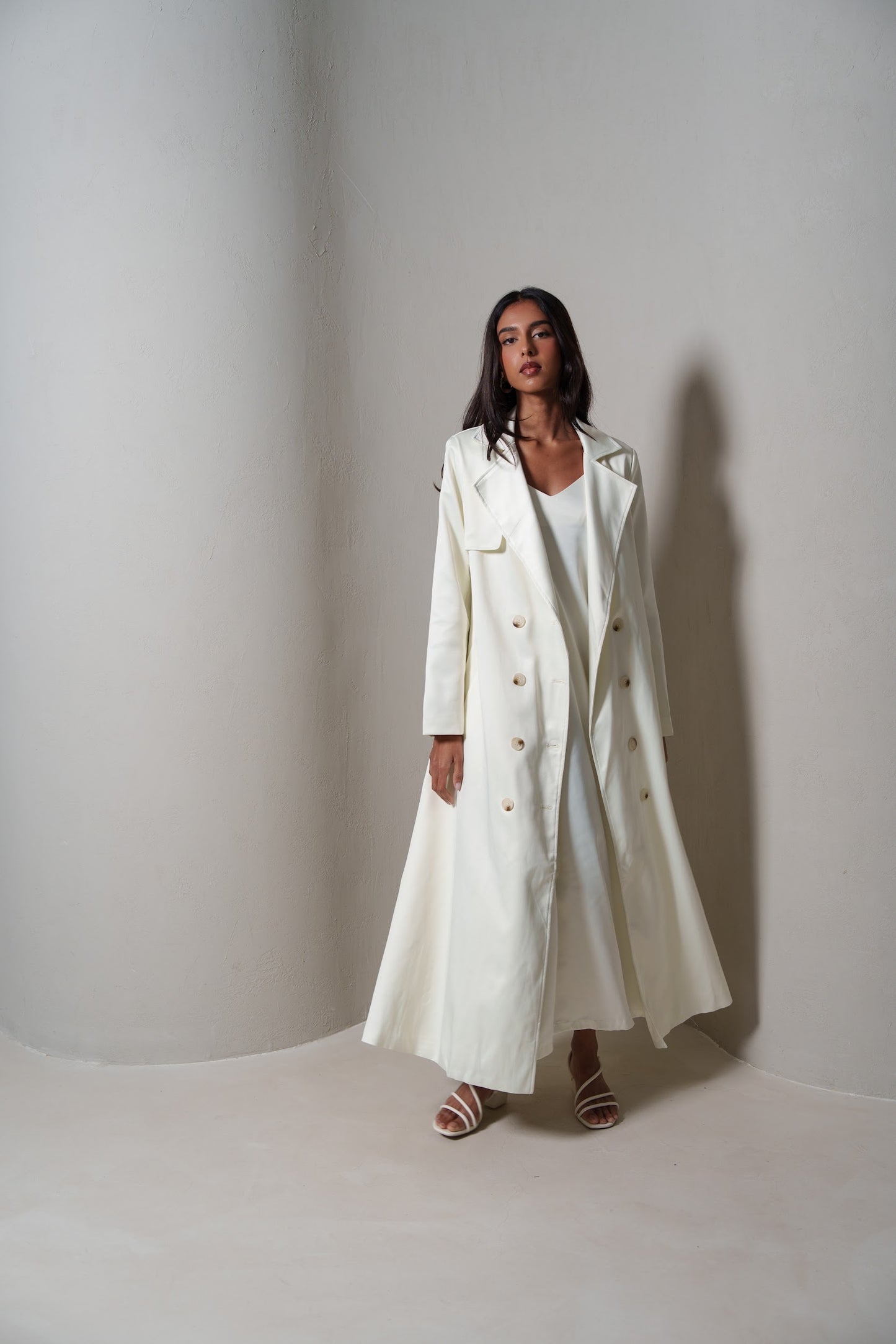 Crème Silk Long Blazer/Trench Set