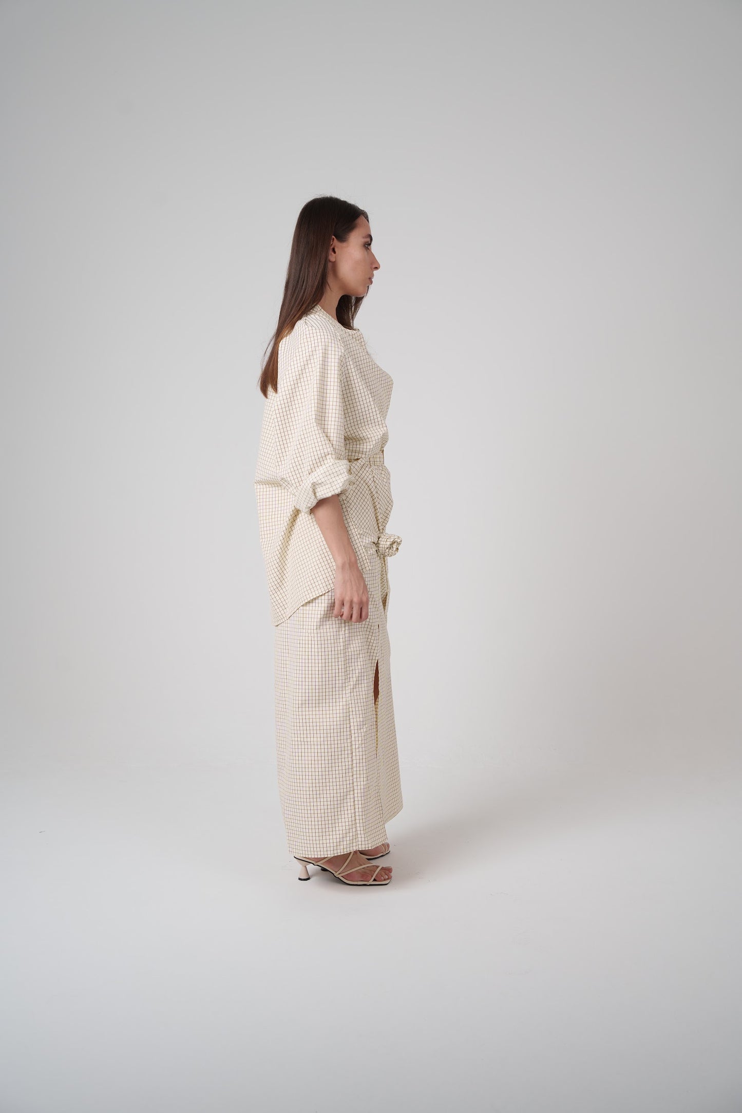 Checked Set (Skirt with Slit & Shirt)