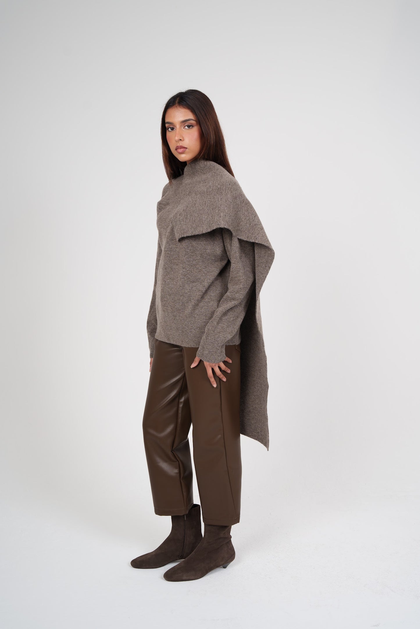 Knit Top with Attached Scarf