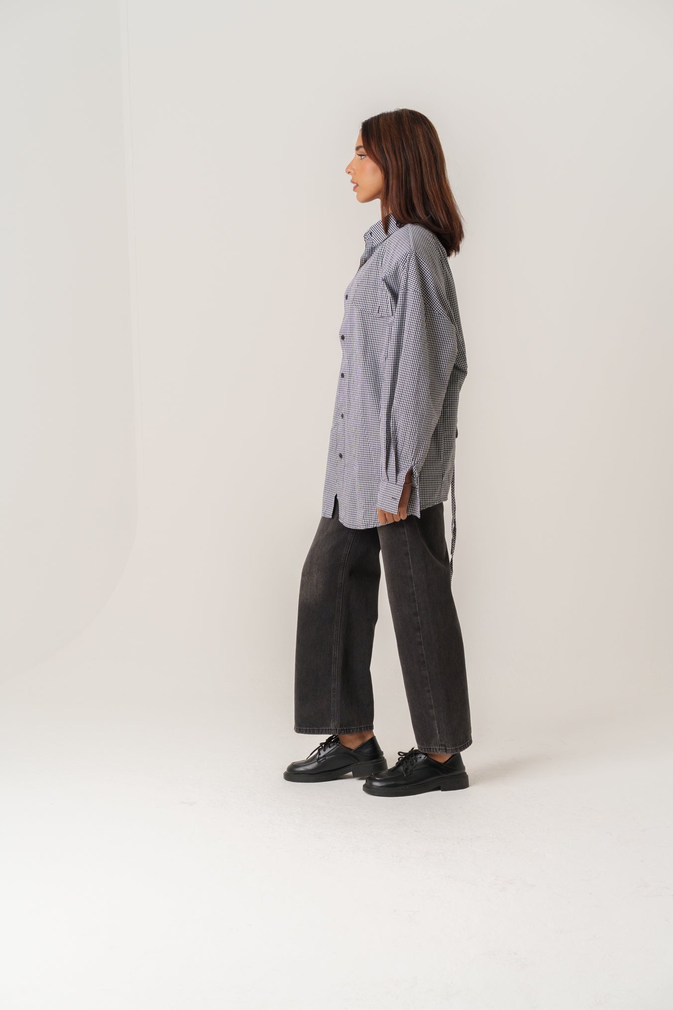 Plaid Padded Shirt with Open Back