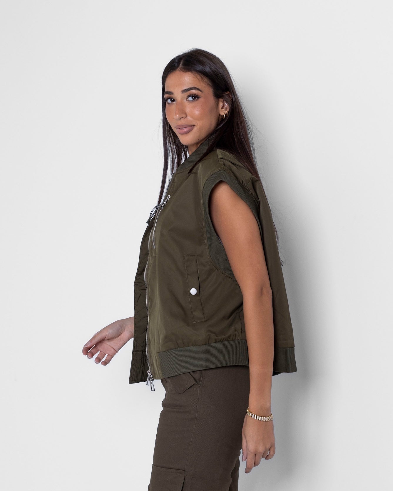 Khaki Bomber-like Vest