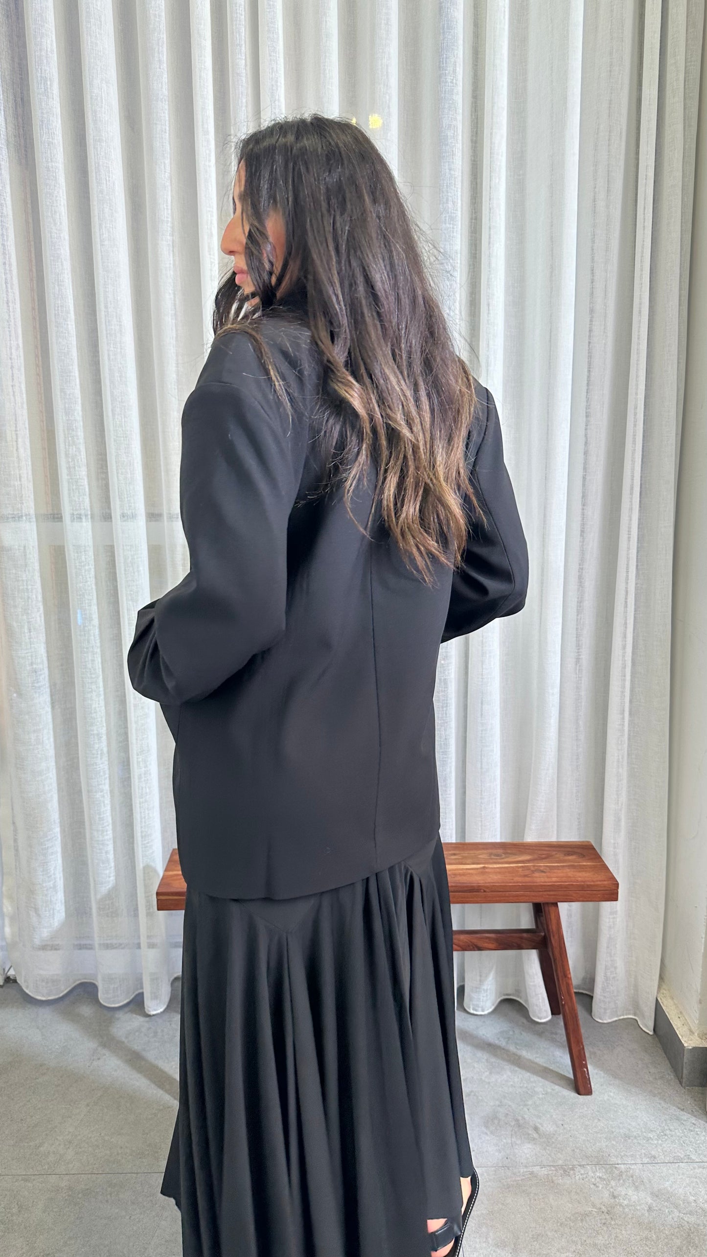 Black Blazer with Pleated Sleeve