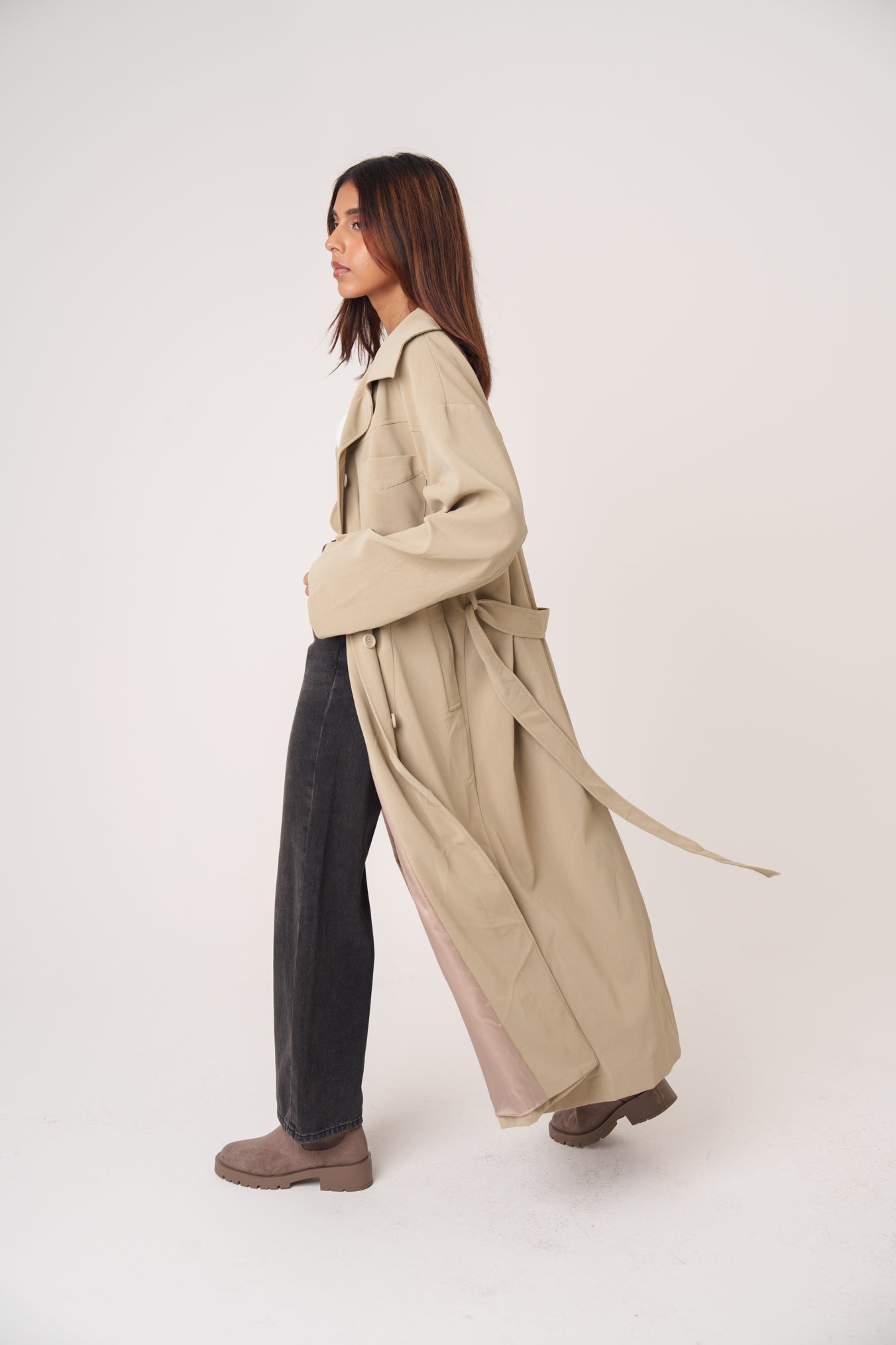 Leather Long Trench-like Jacket