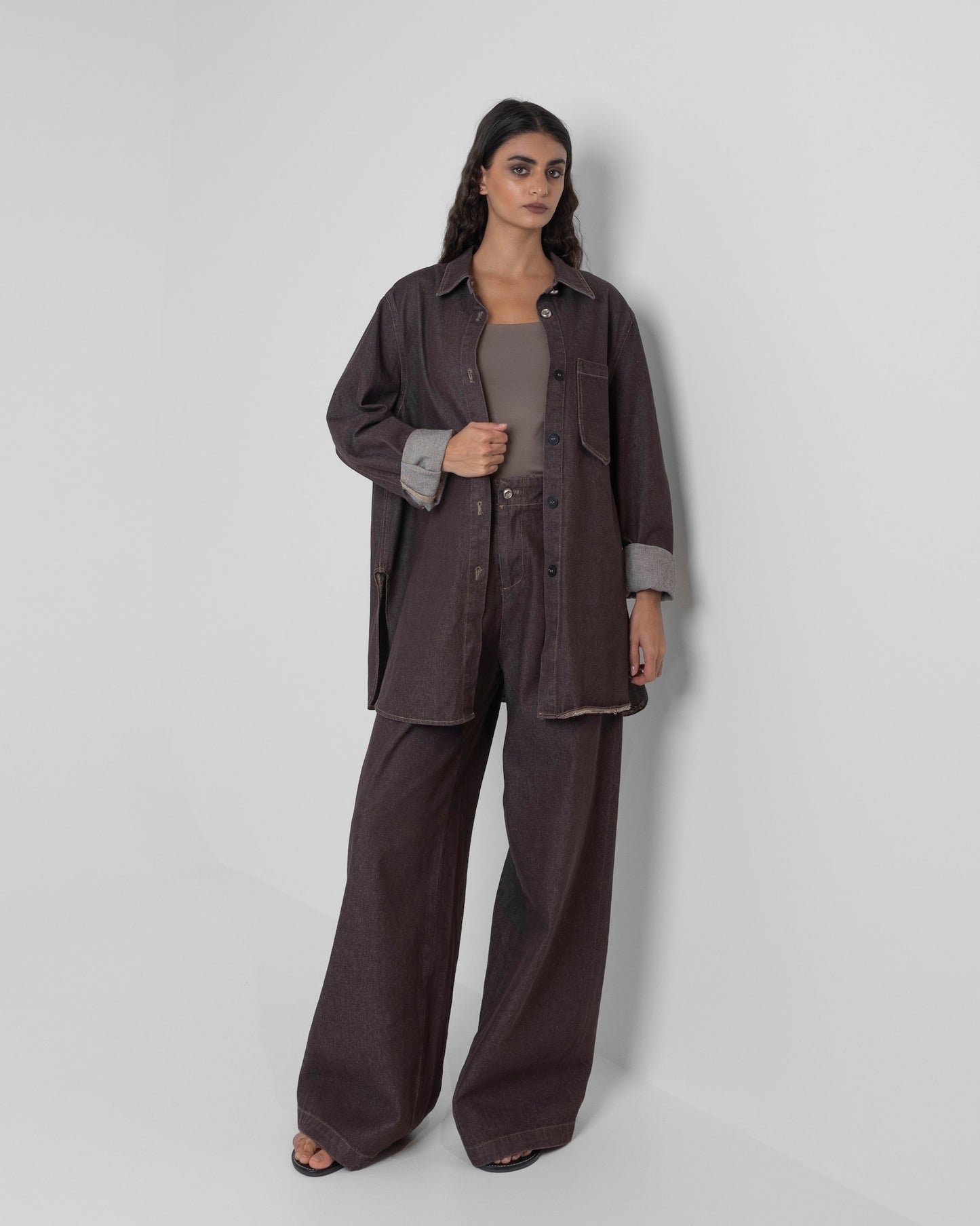 Brown Denim Loose Set