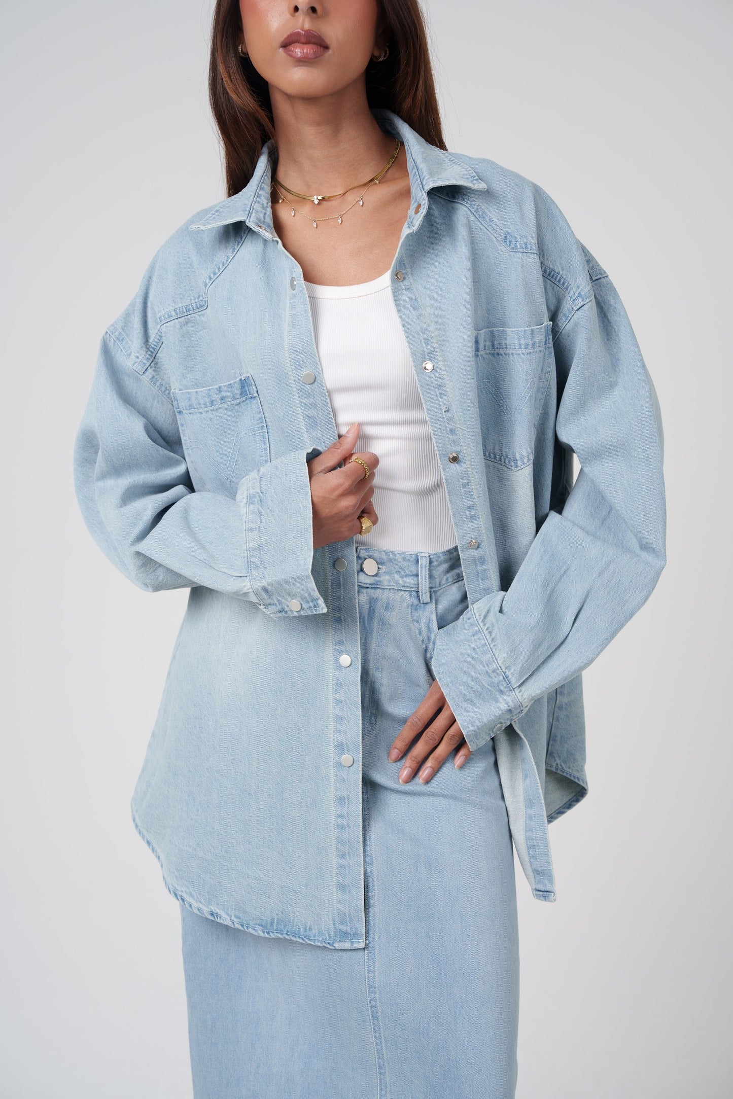 Denim Skirt & Shirt Set