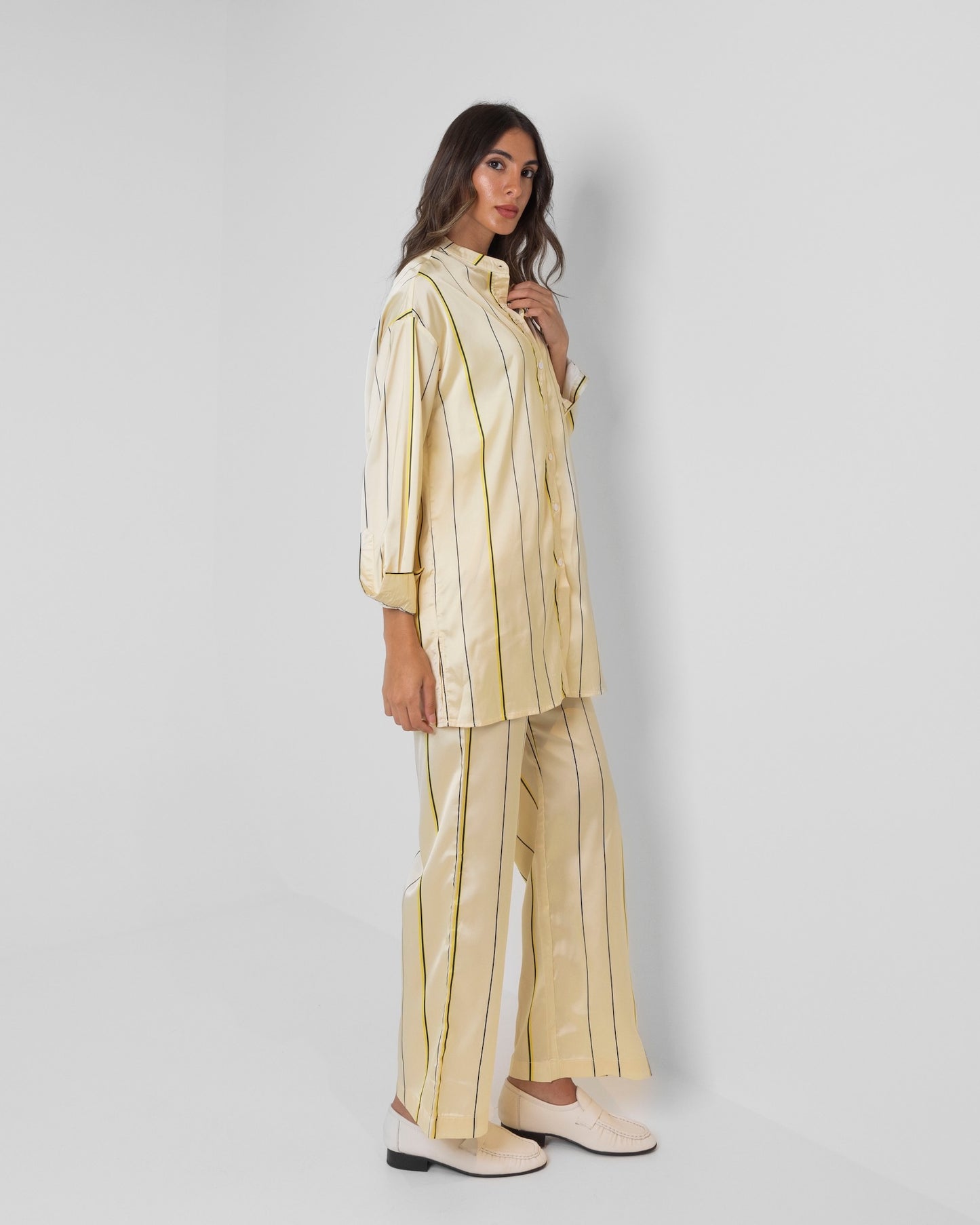 Yellow Silk Striped Set