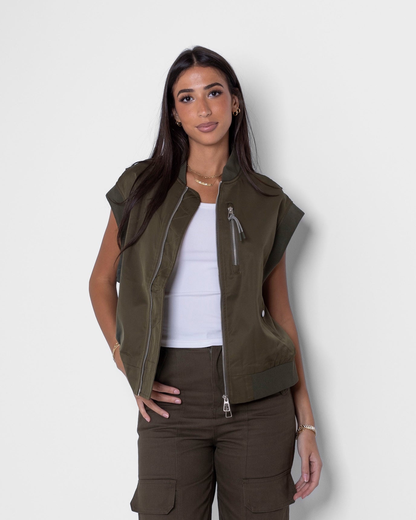 Khaki Bomber-like Vest