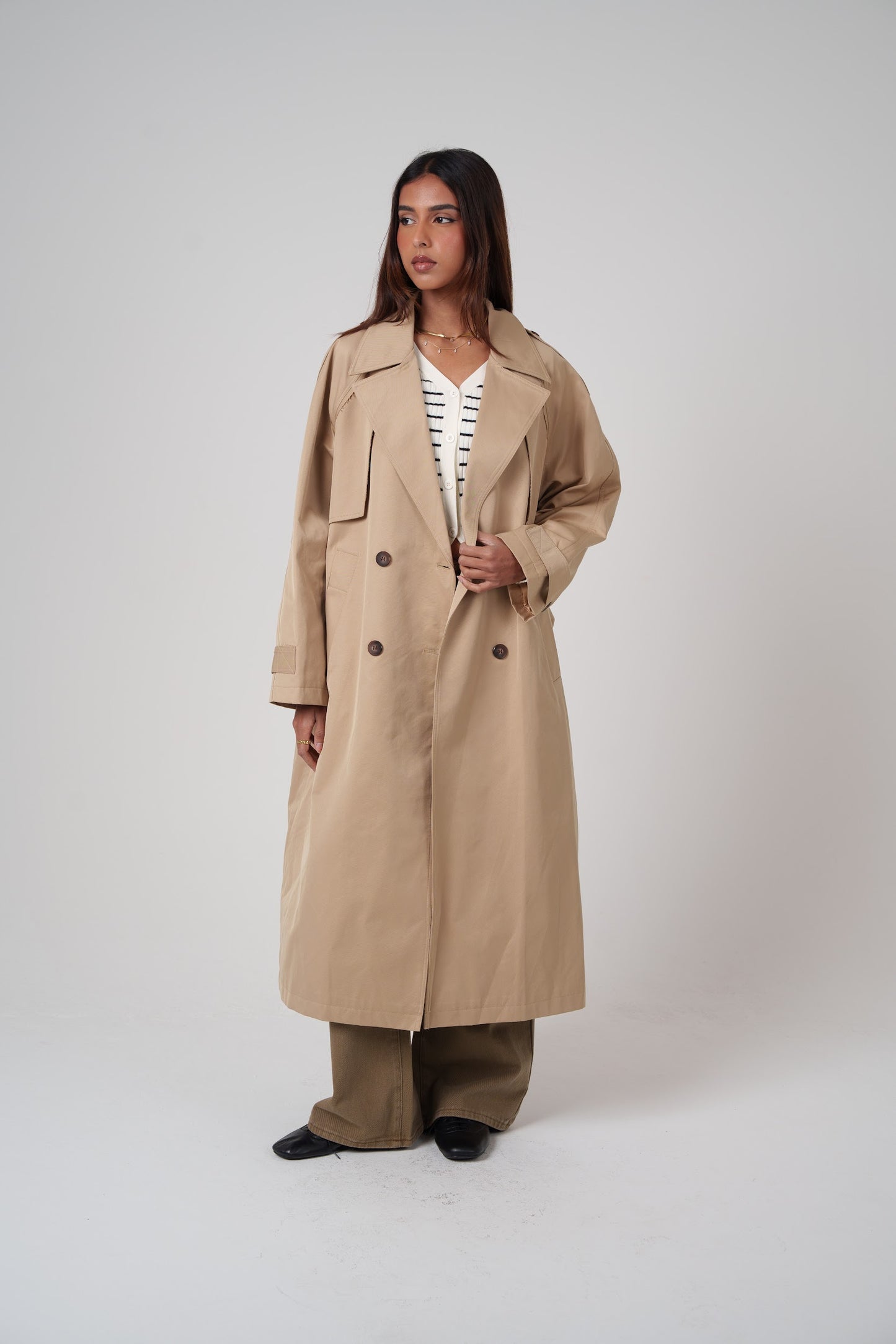 Beige Double Breasted Summer Trench