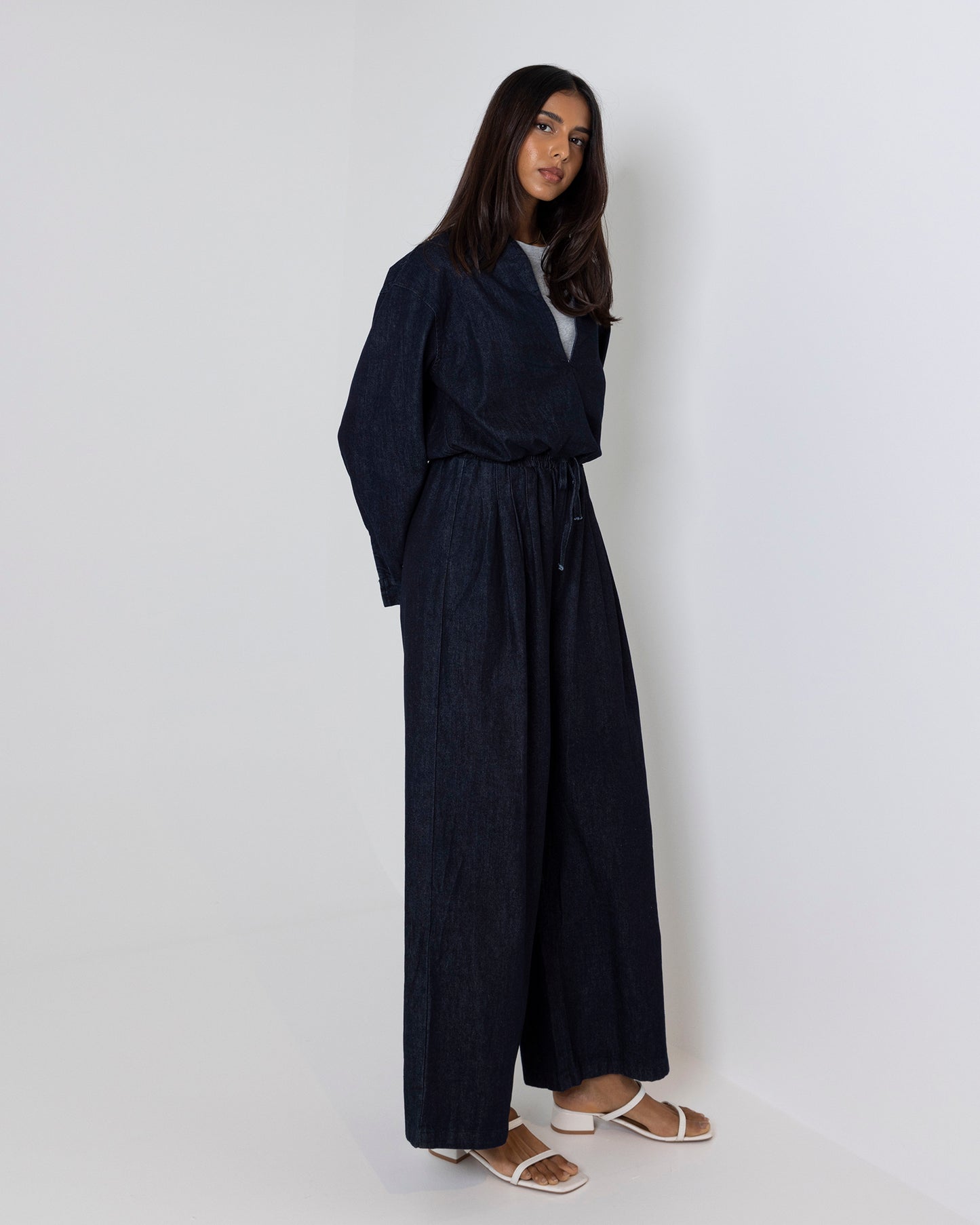 Dark Denim Wide Pant & Cropped Top Set