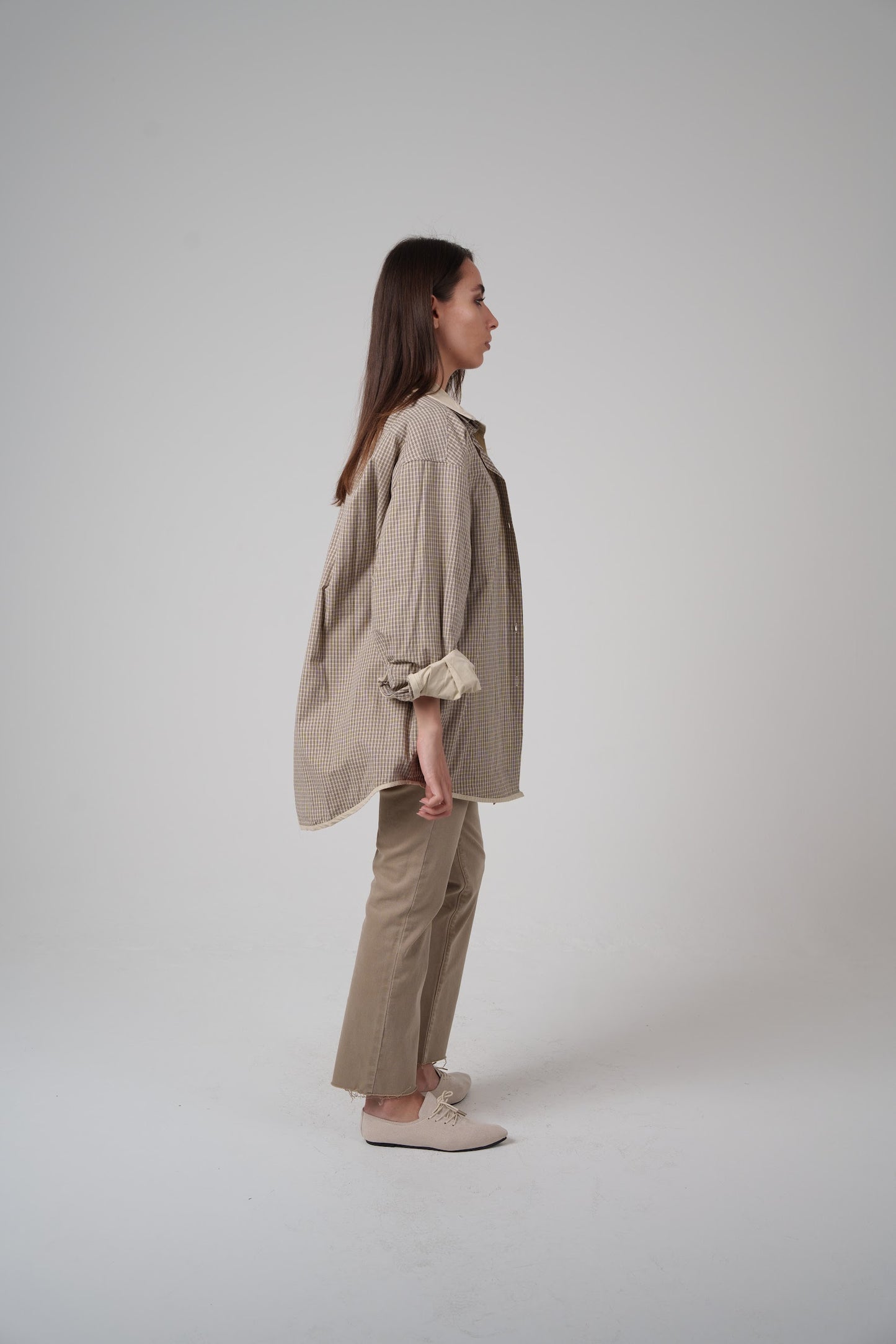 Beige Checked Double Shirt