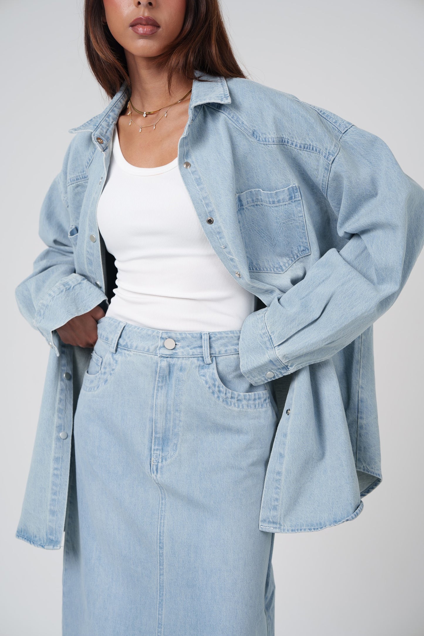 Denim Skirt & Shirt Set