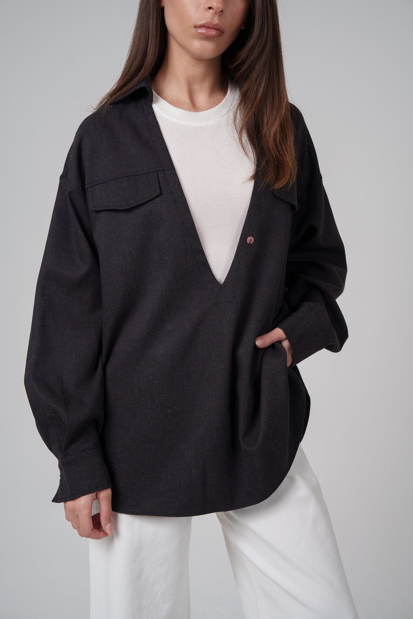 Open Neckline Shirt with Attached Top Beneath