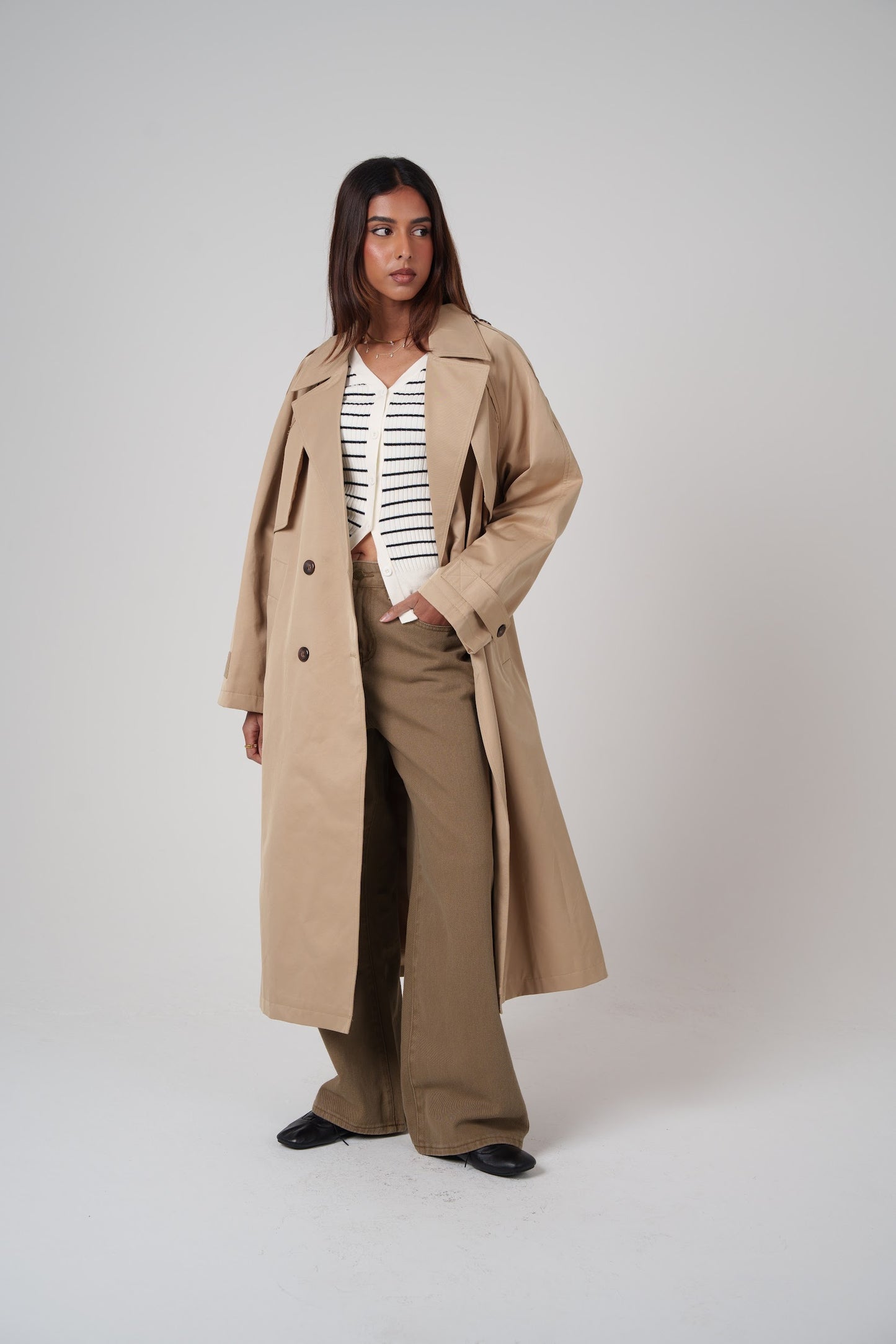 Beige Double Breasted Summer Trench