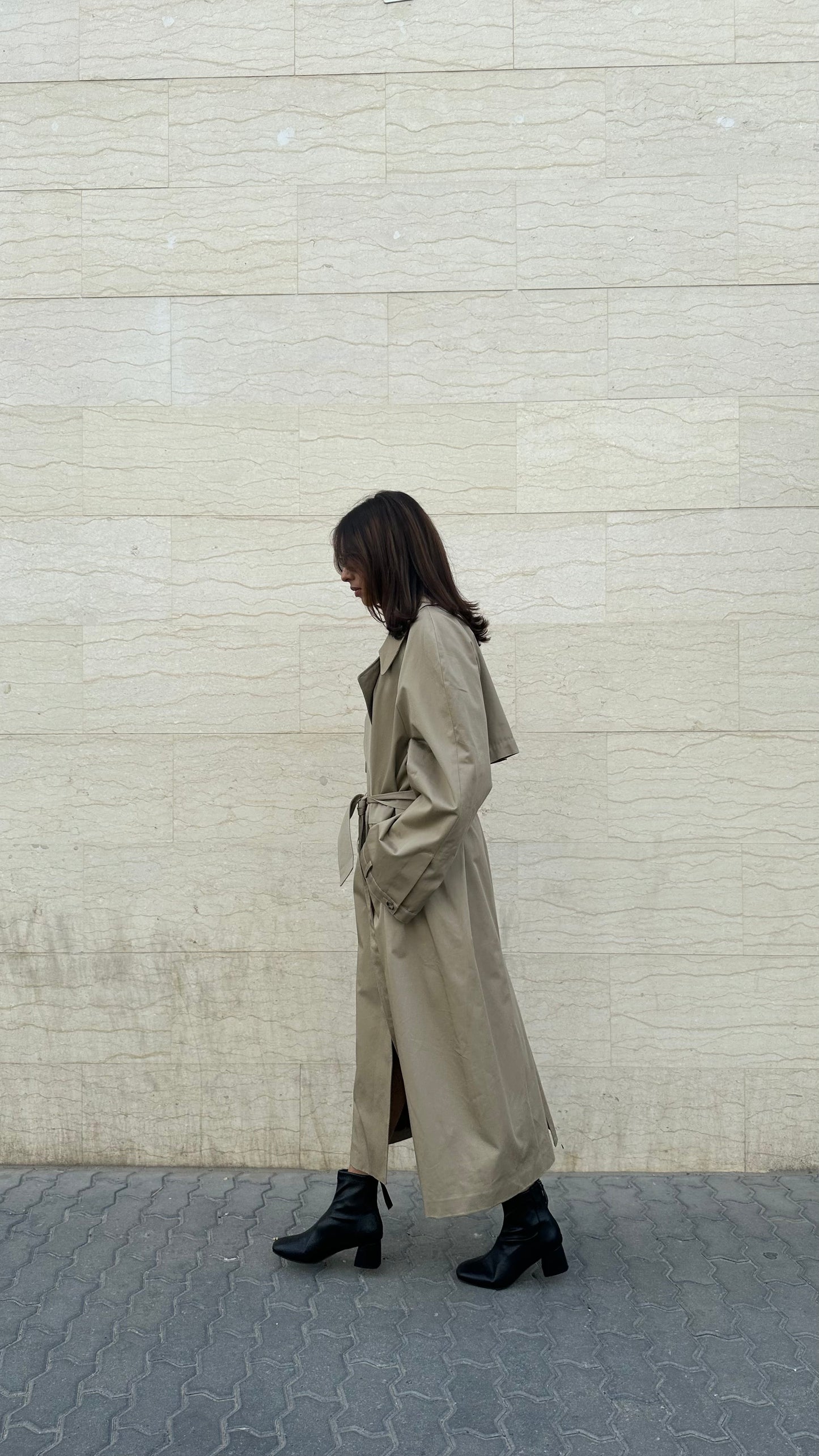 Dark Beige Trench with Plaid Lining