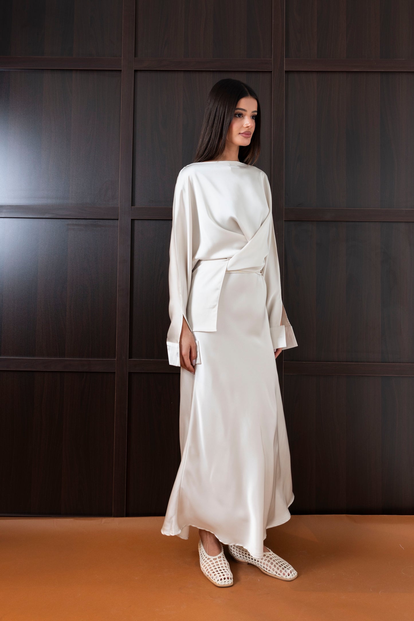 Creme Silk Dress & Top Set