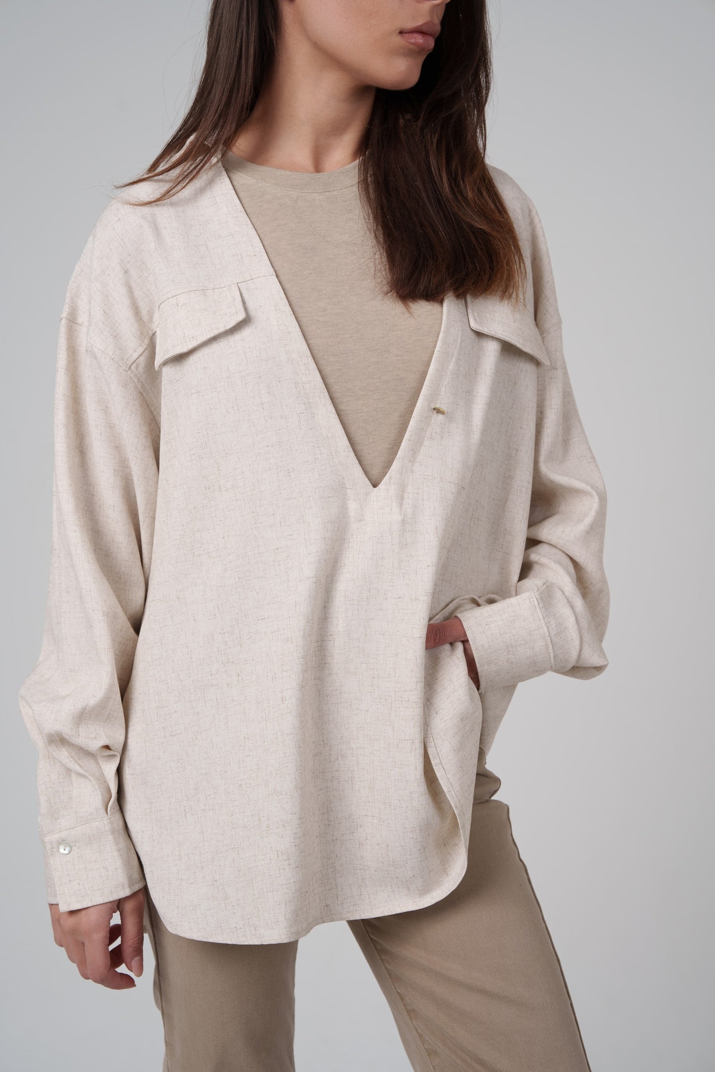 Open Neckline Shirt with Attached Top Beneath
