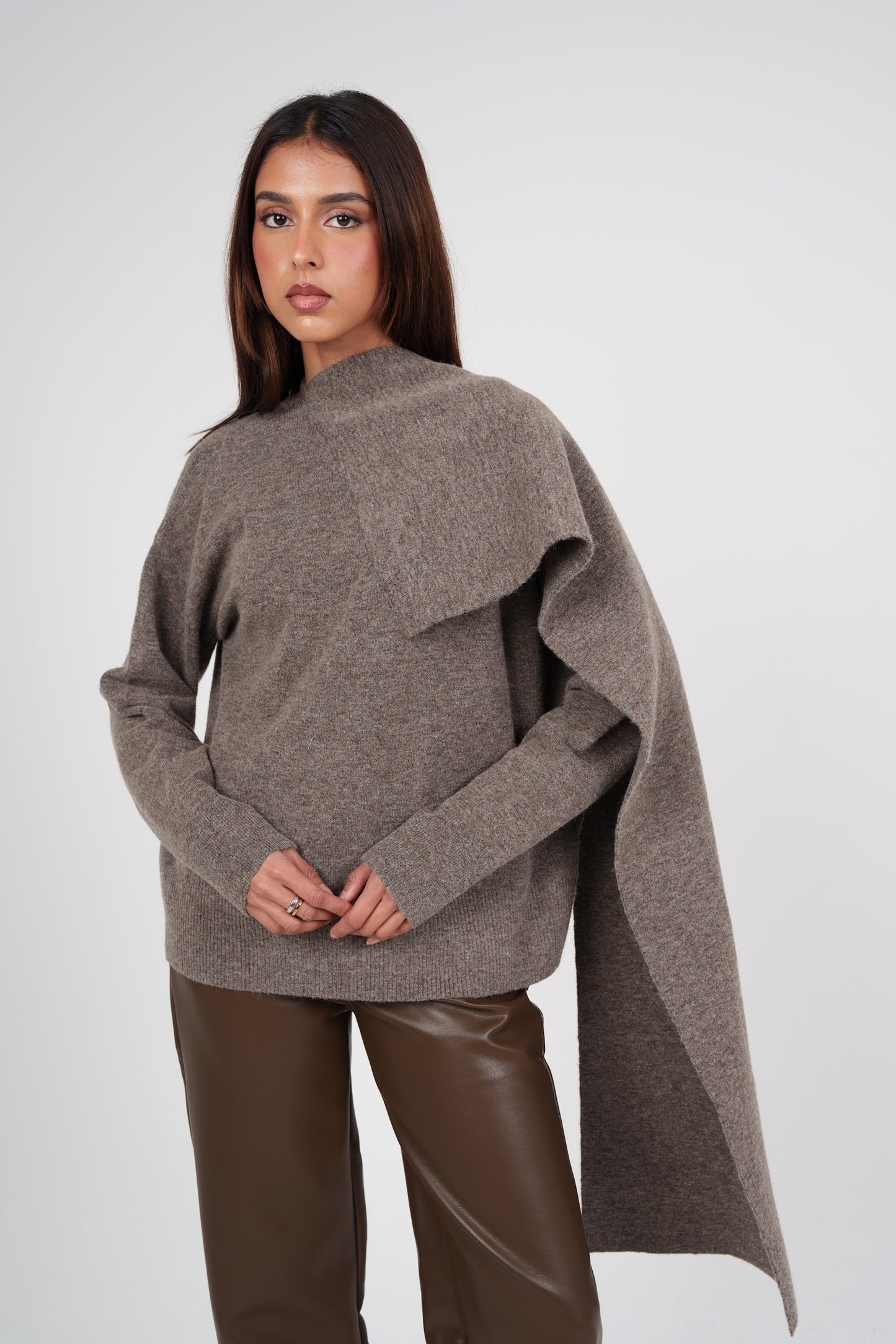 Knit Top with Attached Scarf