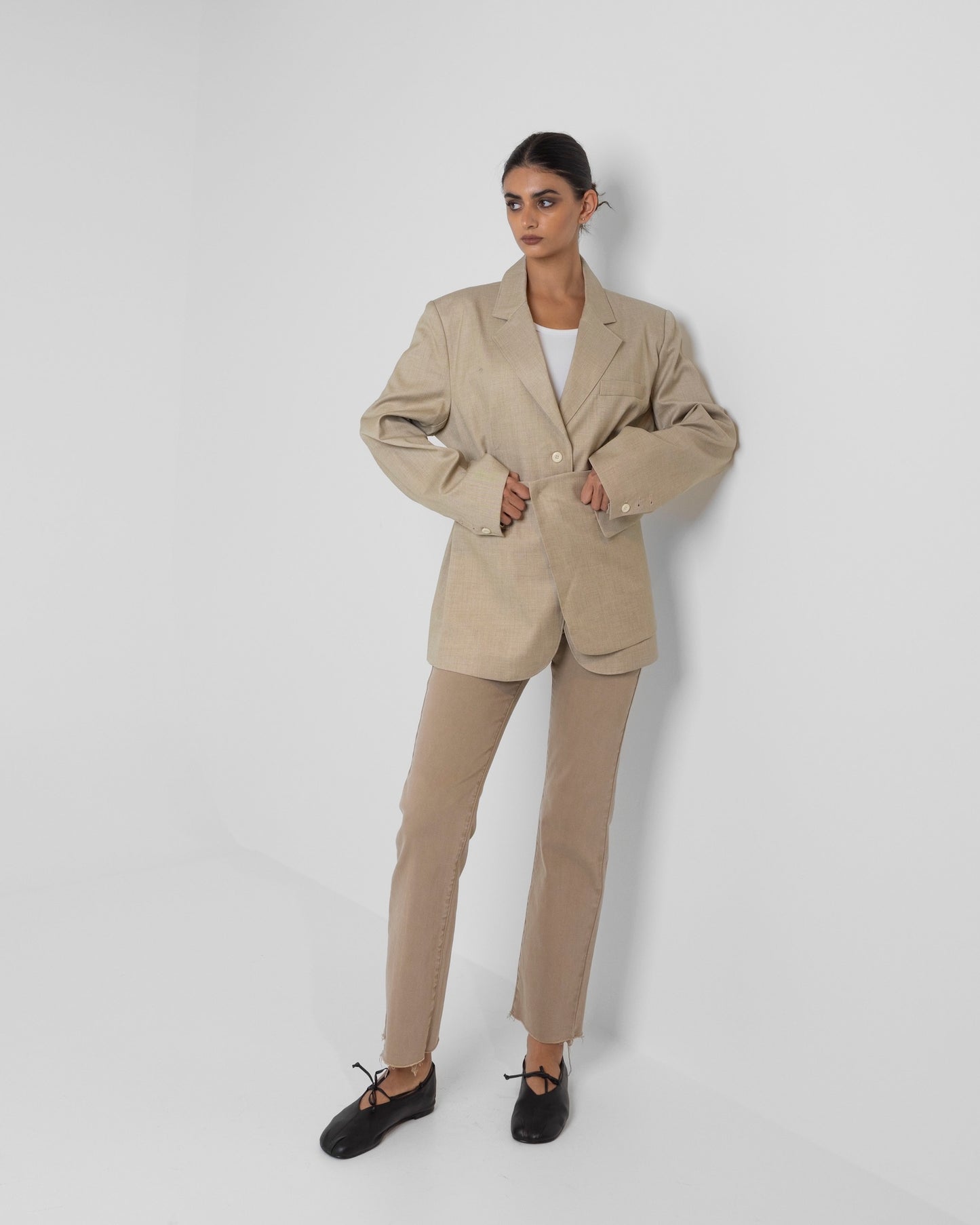 Beige Blazer with Skirt Belt