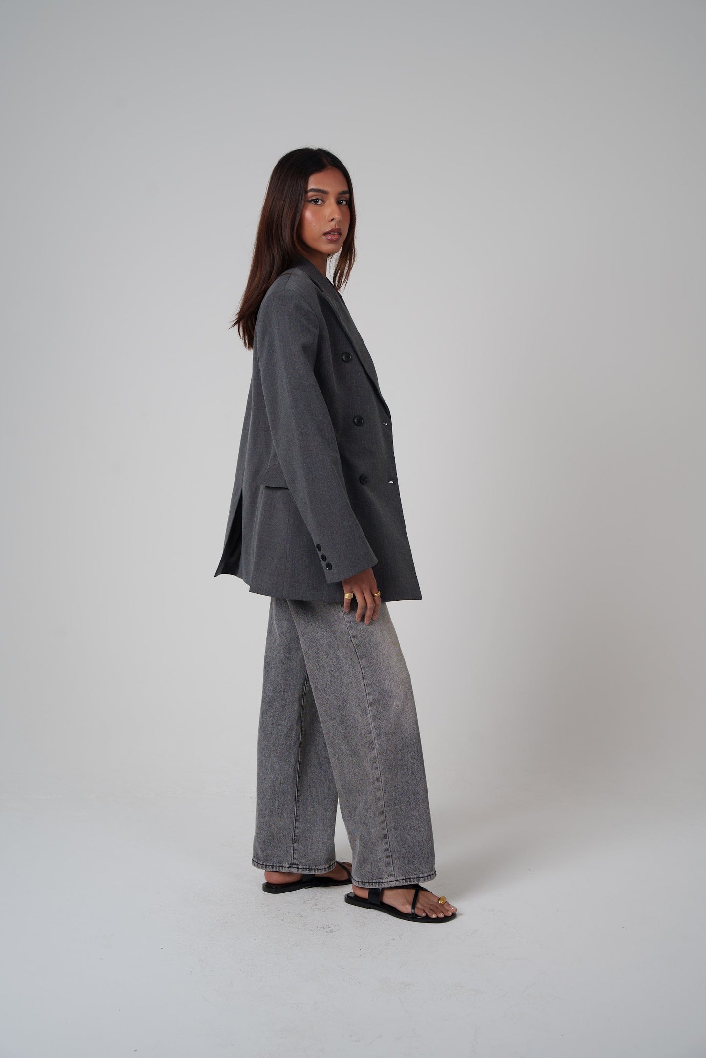 Dark Grey Oversized Double-Breasted Blazer