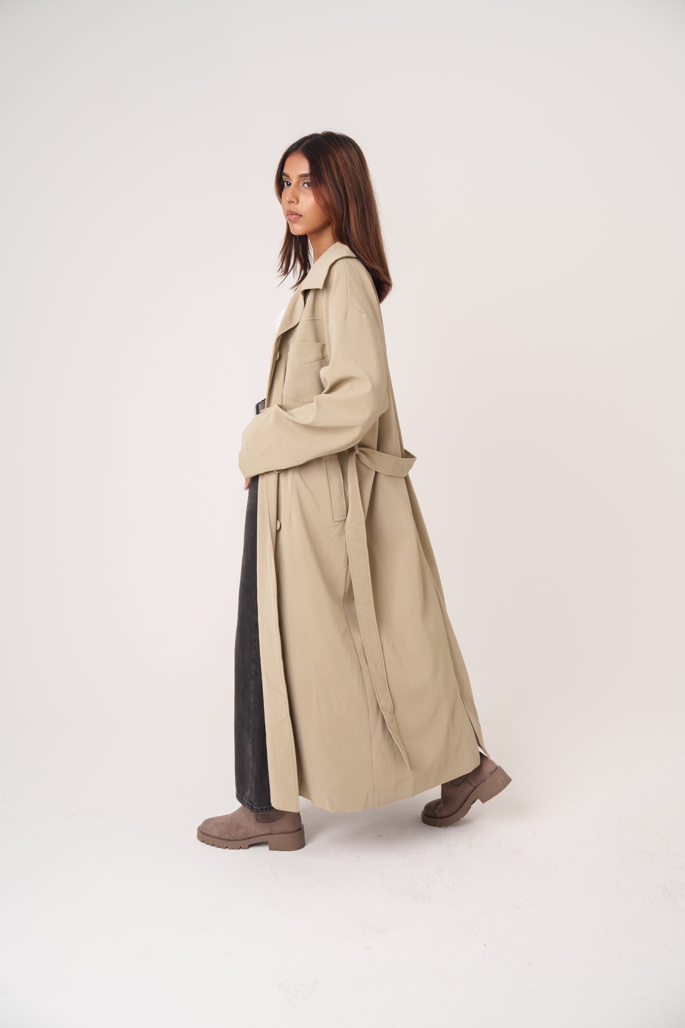 Leather Long Trench-like Jacket
