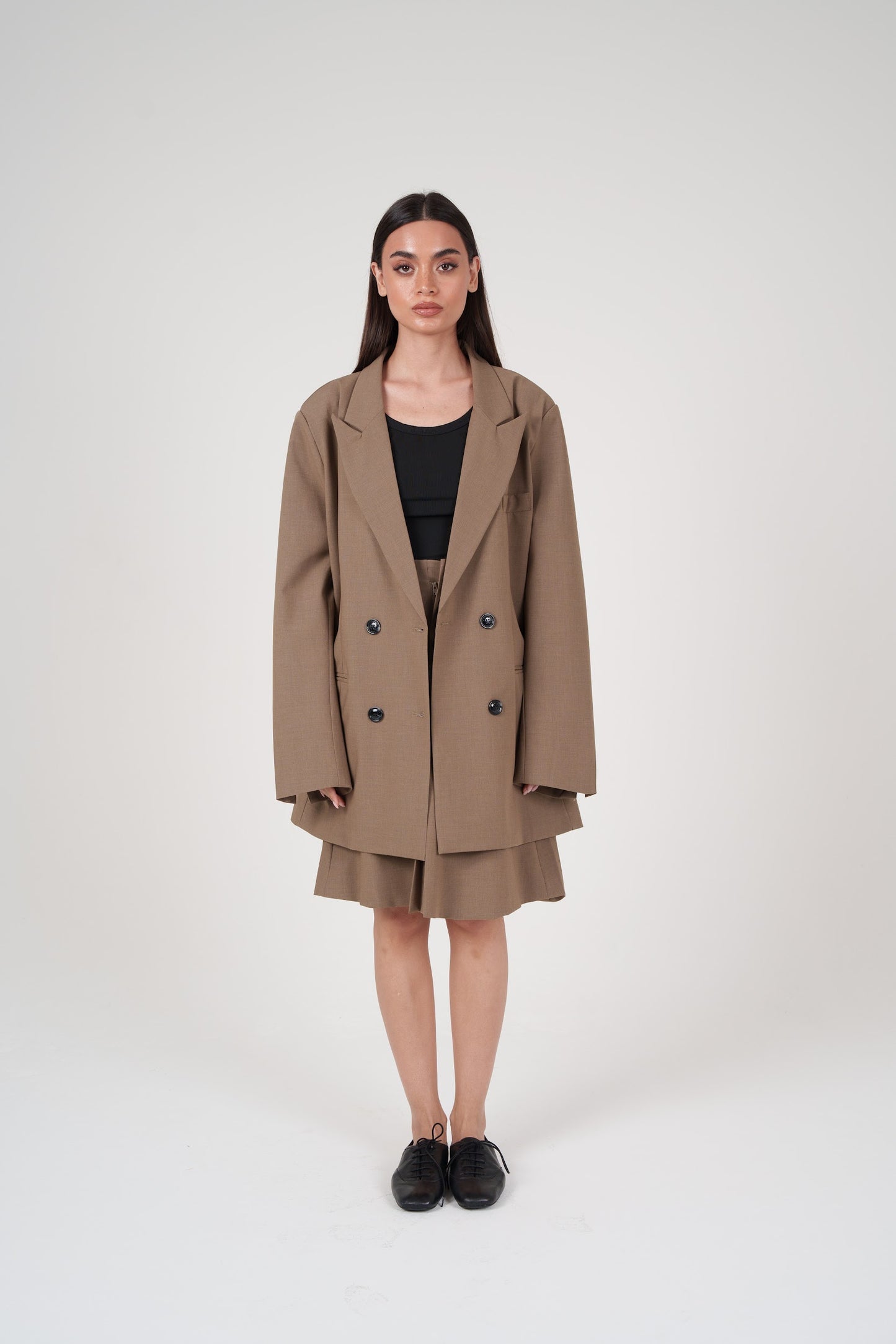 Camel Skirt & Oversized Long Blazer Set