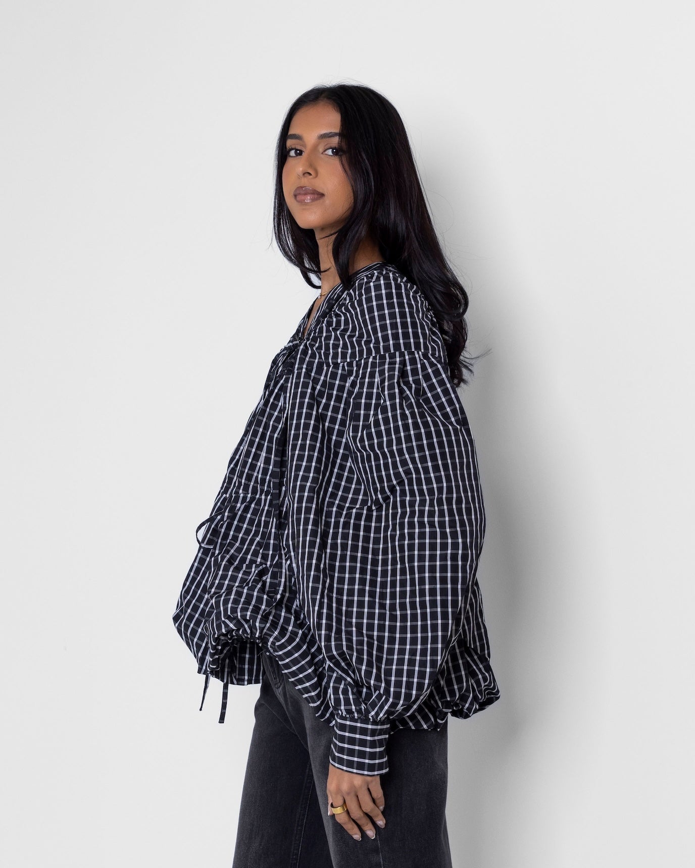 Checked Puff Blouse