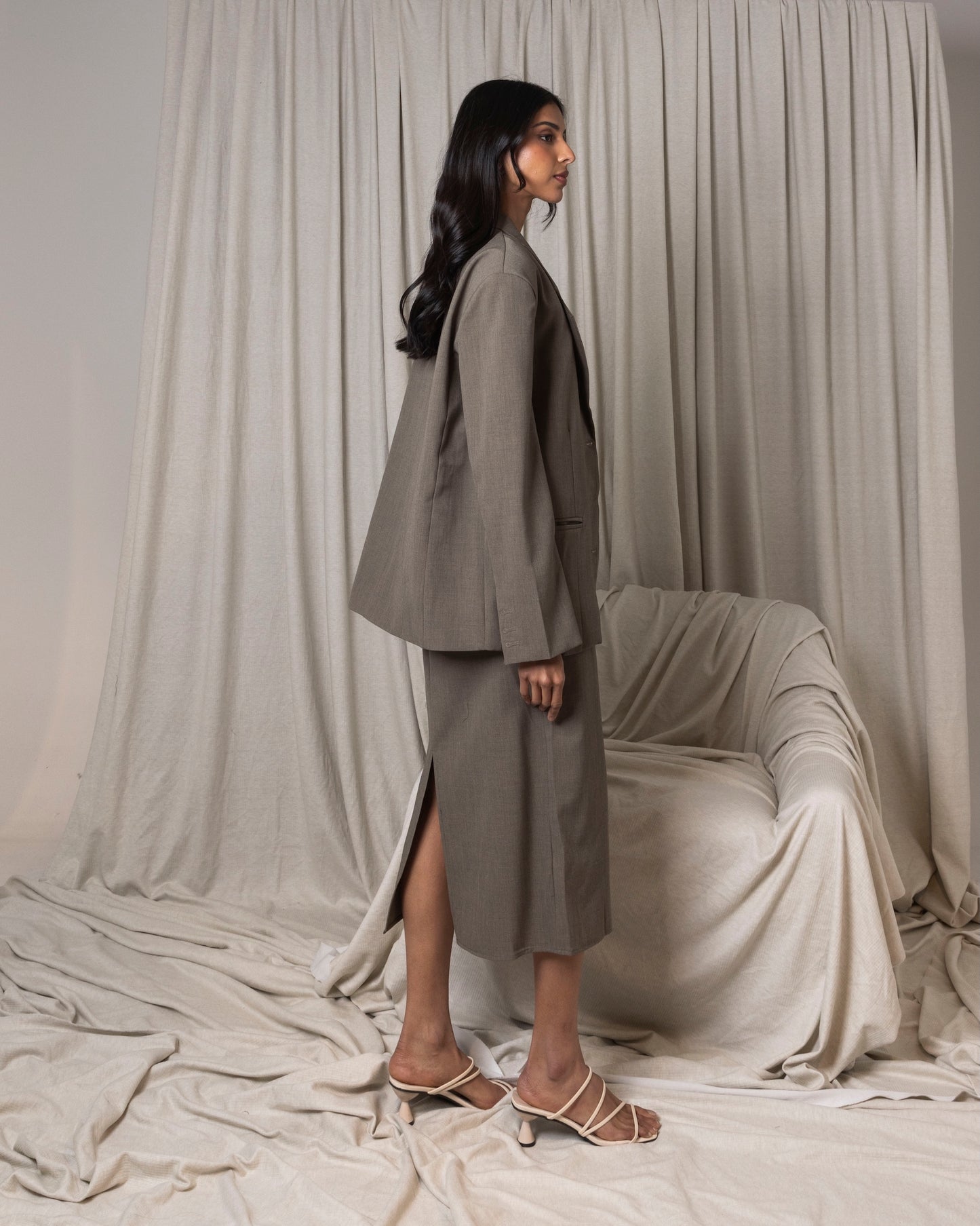 Khaki Blazer & Dress Set