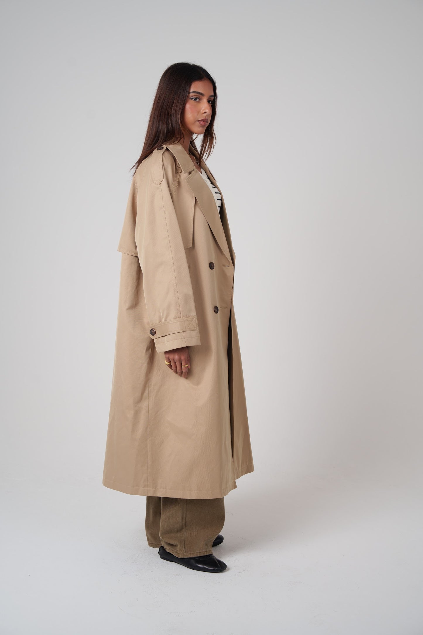 Beige Double Breasted Summer Trench