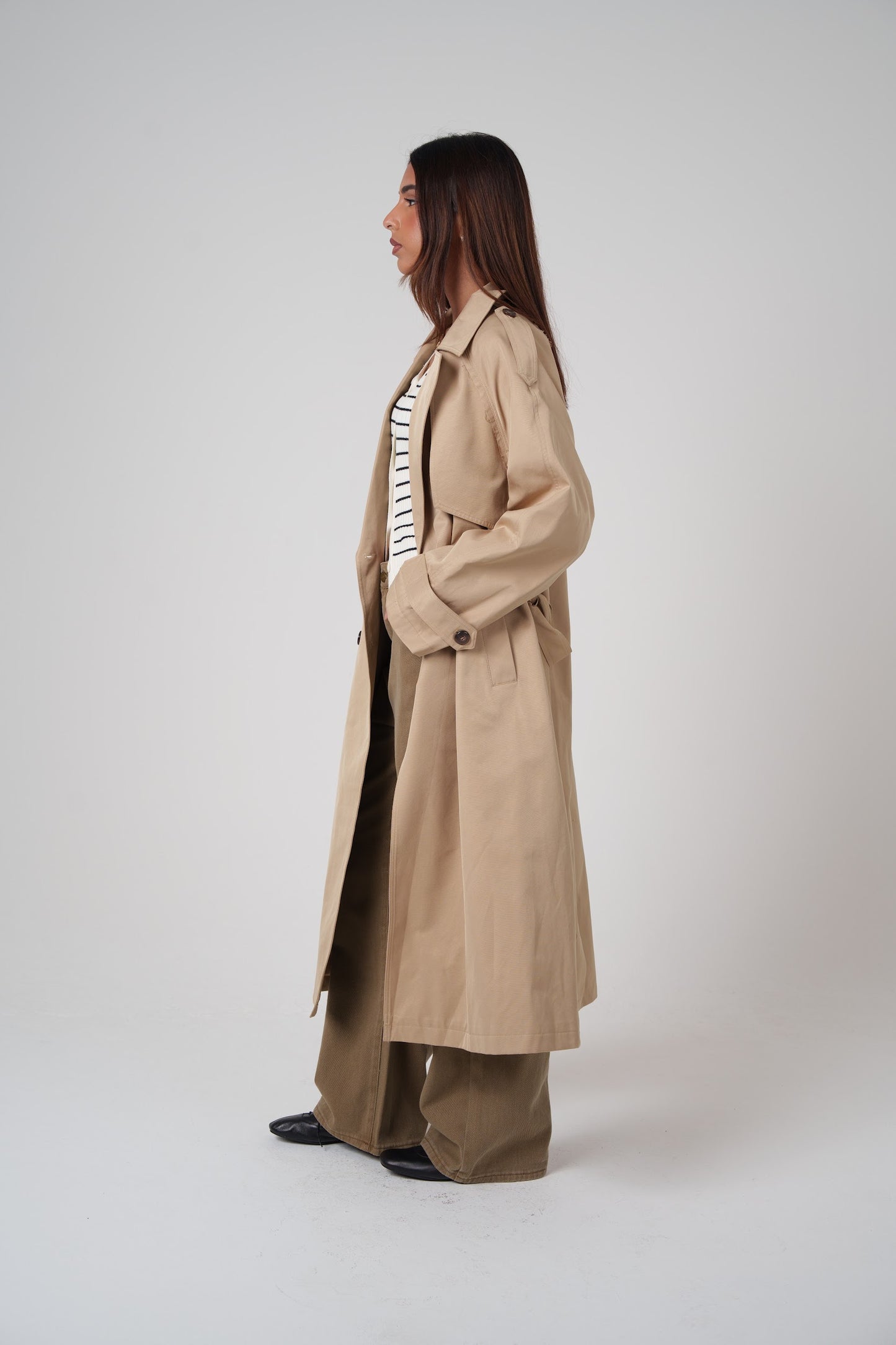 Beige Double Breasted Summer Trench