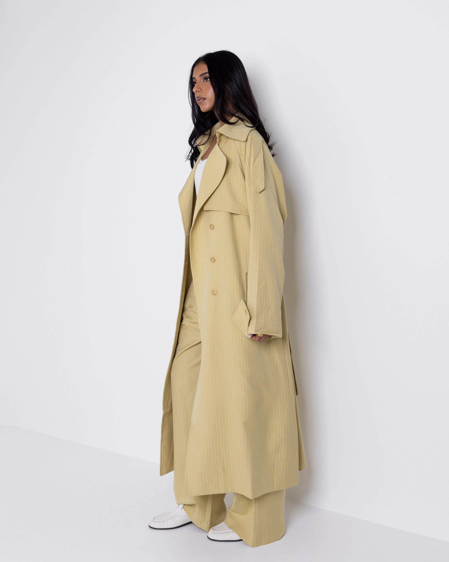 Yellow Striped Trench Set