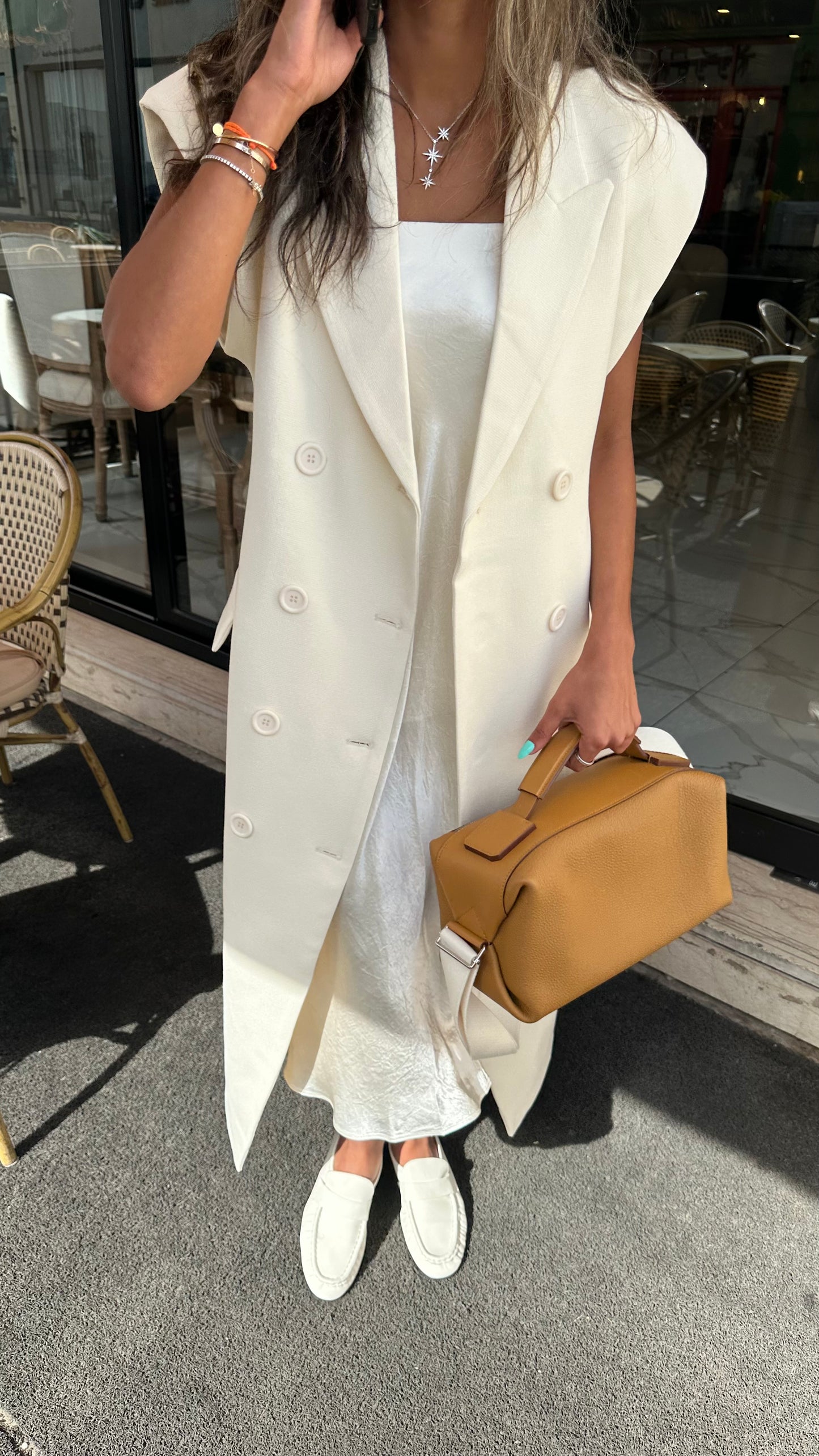 Maxi Oversized Vest (Camel & Cream)