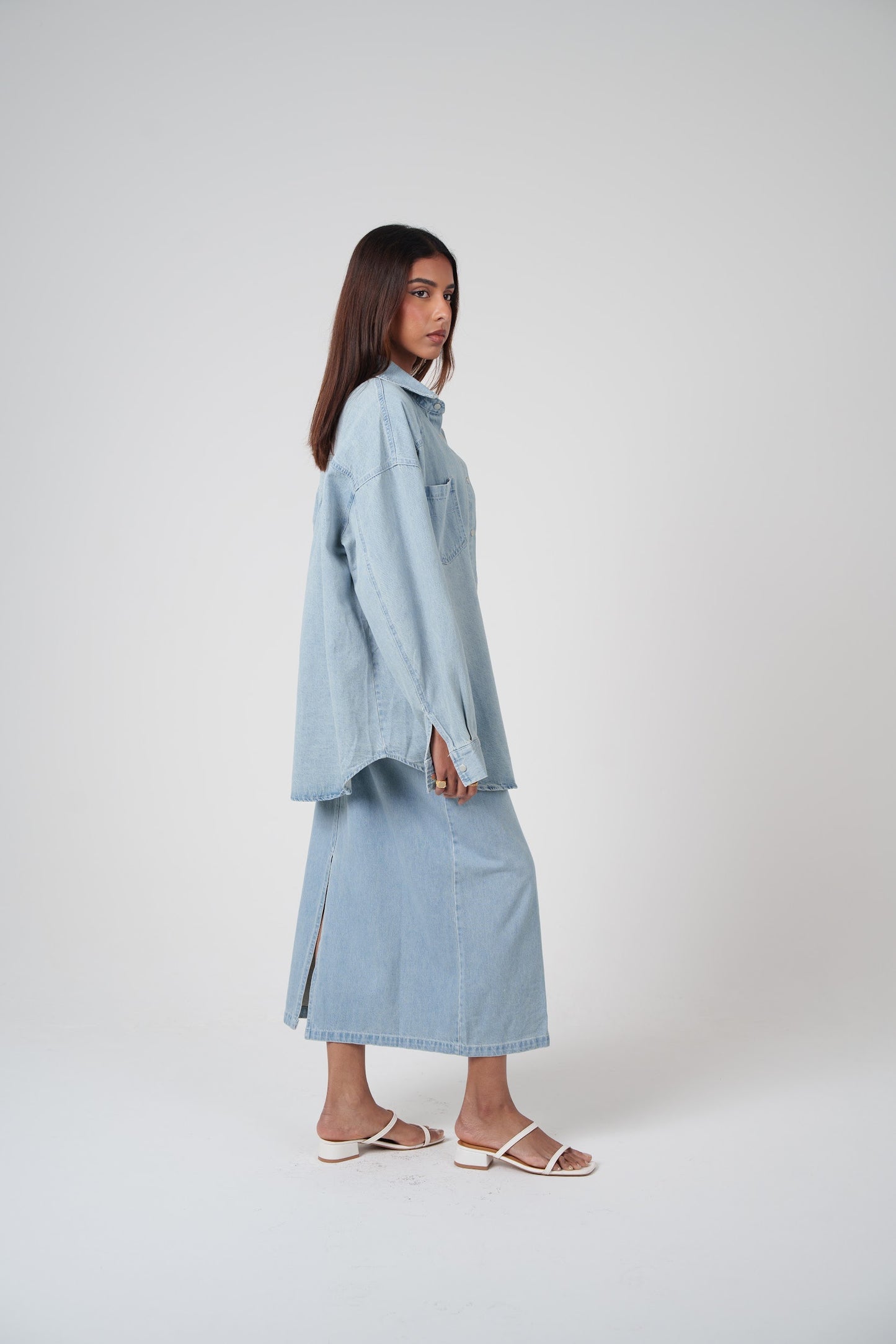 Denim Skirt & Shirt Set