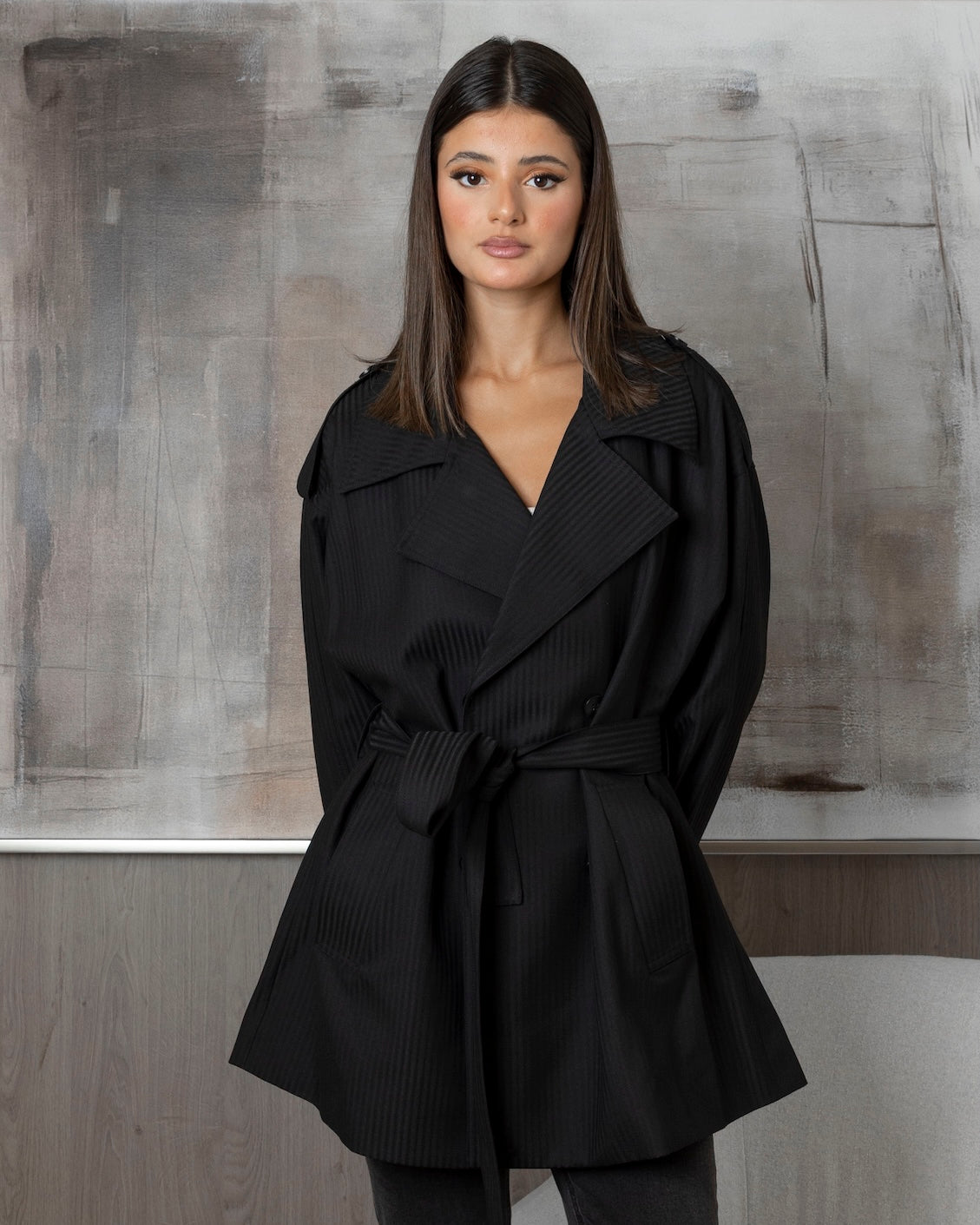 Striped Wool Short Trenches