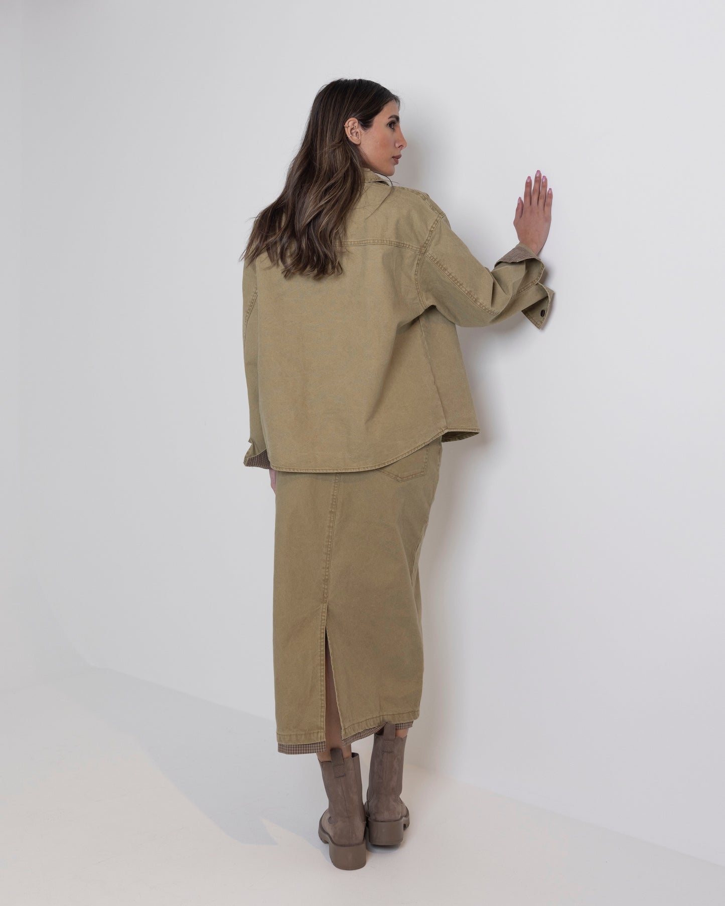 Khaki Straight Cut Skirt Set