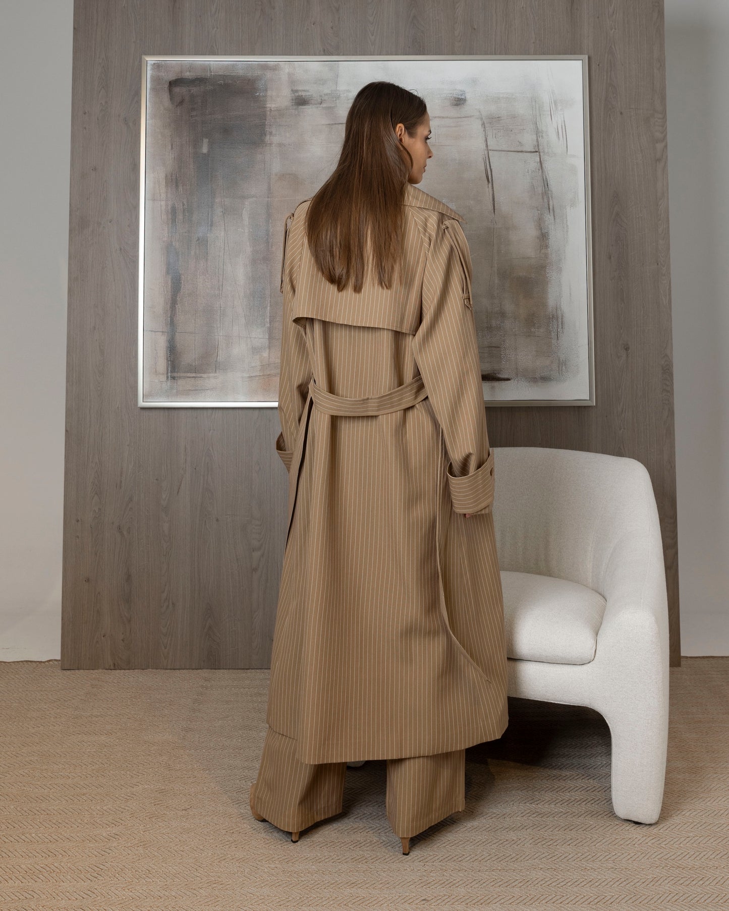 Brown Striped Trench Set