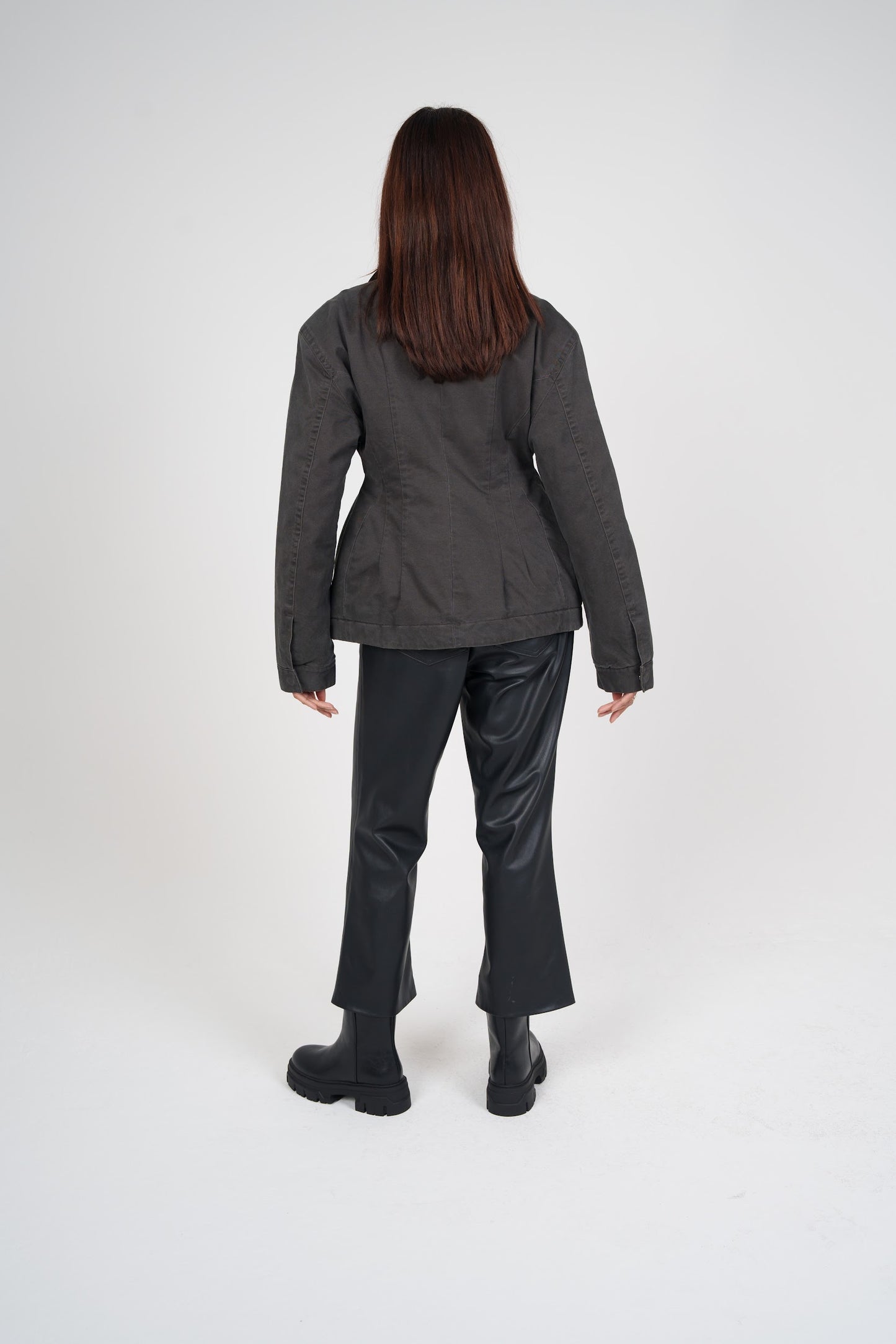 Double Zipper Cinched Denim Jacket